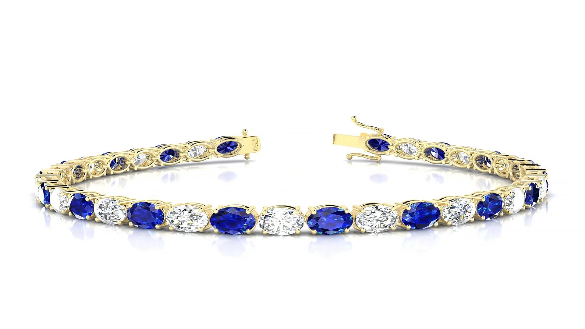 Pula 1-1 | 18k Yellow Gold 5 x 3 mm Oval Natural Sapphire & Diamond 18 cm Tennis Bracelet