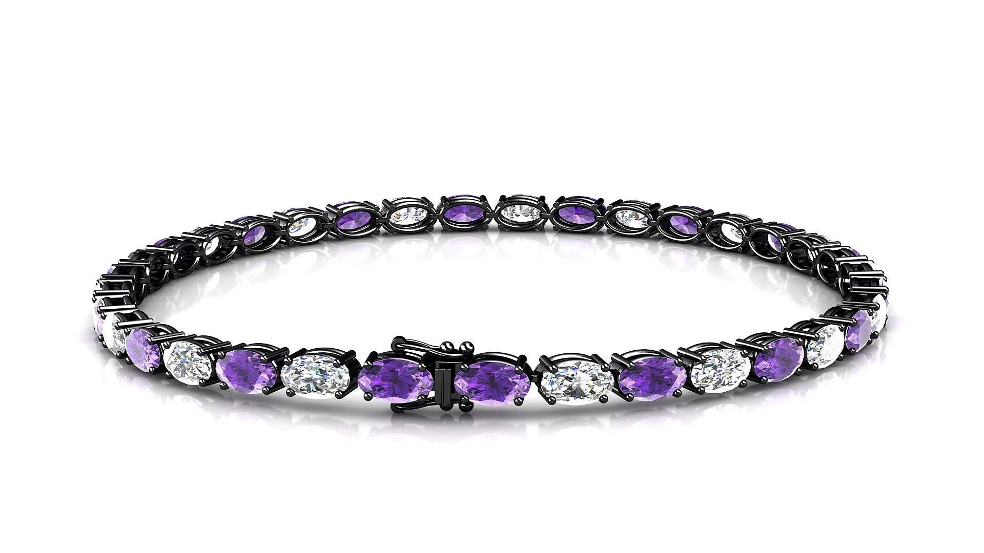 Pula 1-1 | 18k Black Gold 5 x 3 mm Oval Natural Amethyst & Diamond 18 cm Tennis Bracelet
