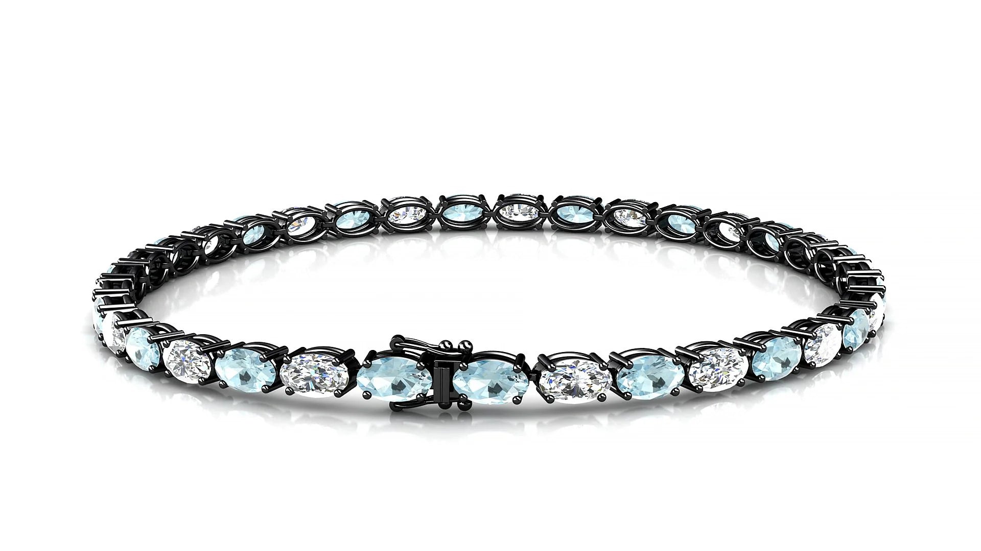 Pula 1-1 | 18k Black Gold 5 x 3 mm Oval Natural Aquamarine & Diamond 18 cm Tennis Bracelet