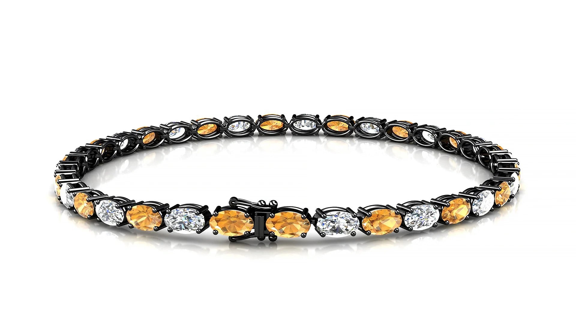 Pula 1-1 | 18k Black Gold 5 x 3 mm Oval Natural Citrine & Diamond 18 cm Tennis Bracelet
