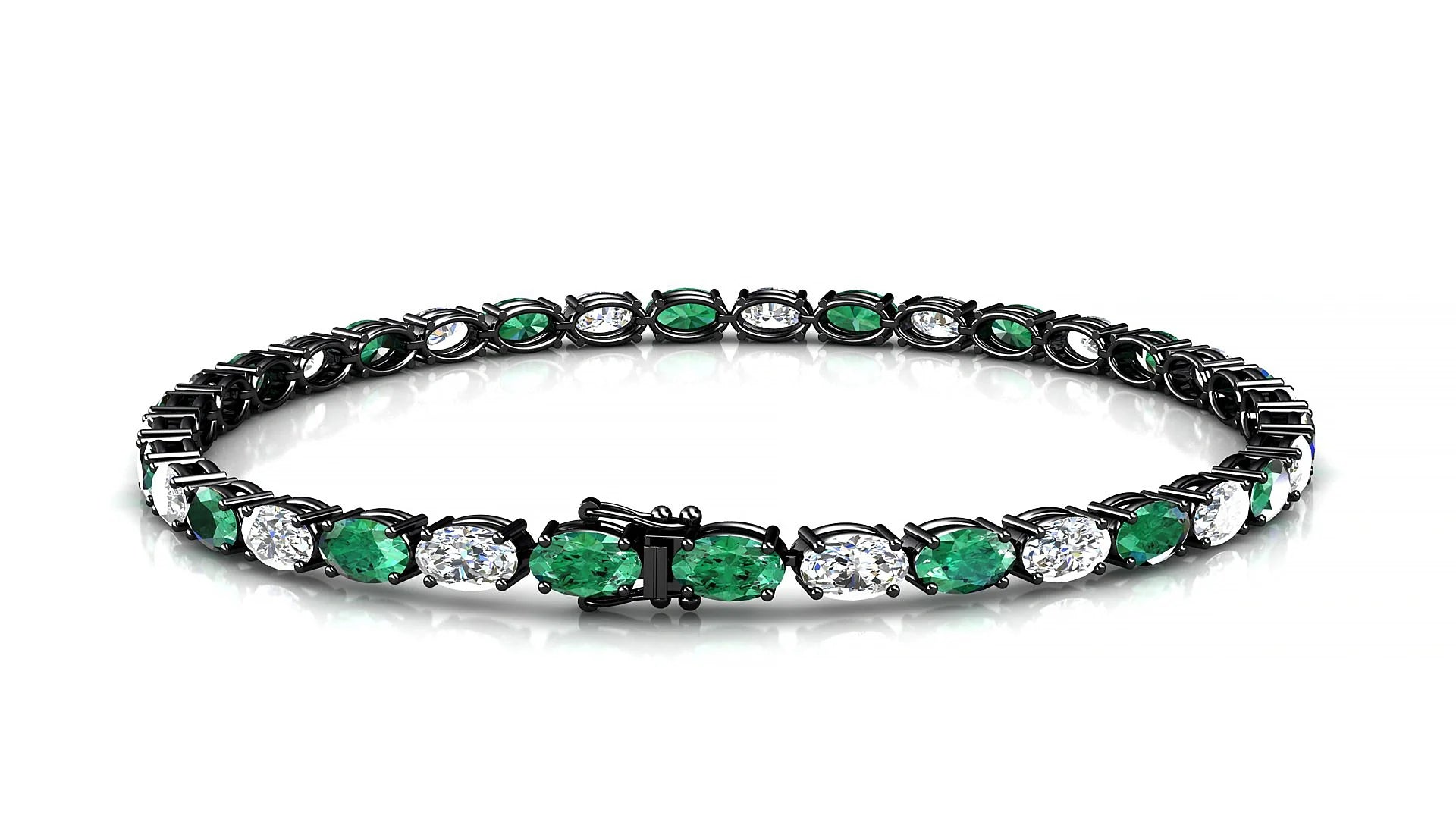 Pula 1-1 | 18k Black Gold 5 x 3 mm Oval Natural Emerald & Diamond 18 cm Tennis Bracelet