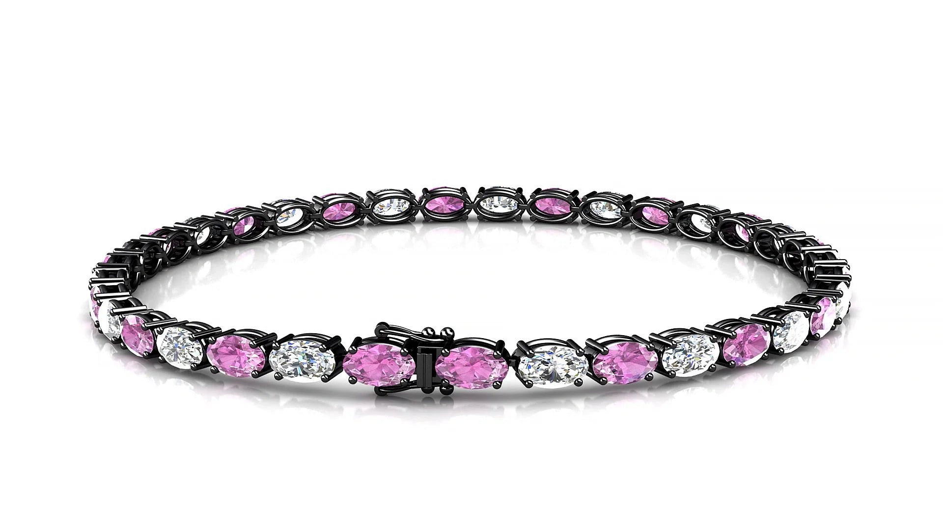 Pula 1-1 | 18k Black Gold 5 x 3 mm Oval Natural Pink Sapphire & Diamond 18 cm Tennis Bracelet