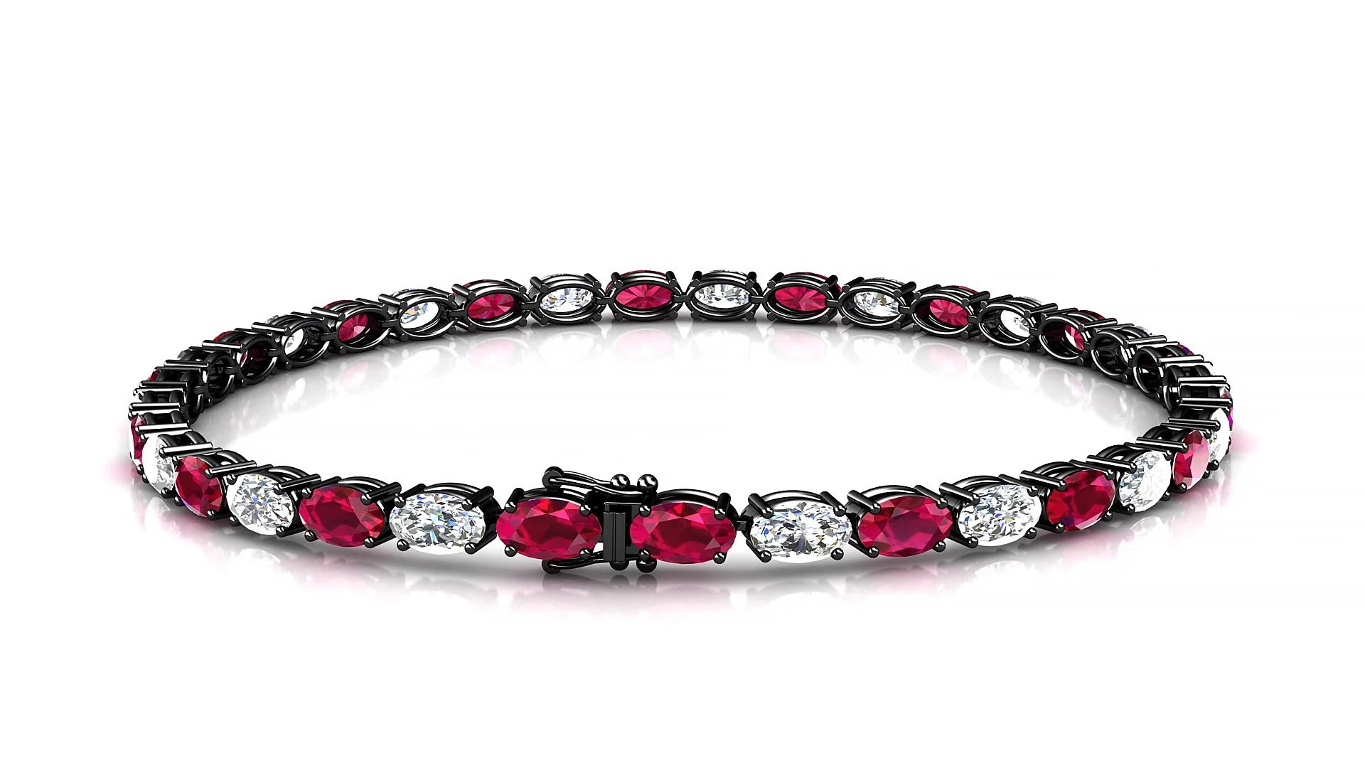 Pula 1-1 | 18k Black Gold 5 x 3 mm Oval Natural Ruby & Diamond 18 cm Tennis Bracelet