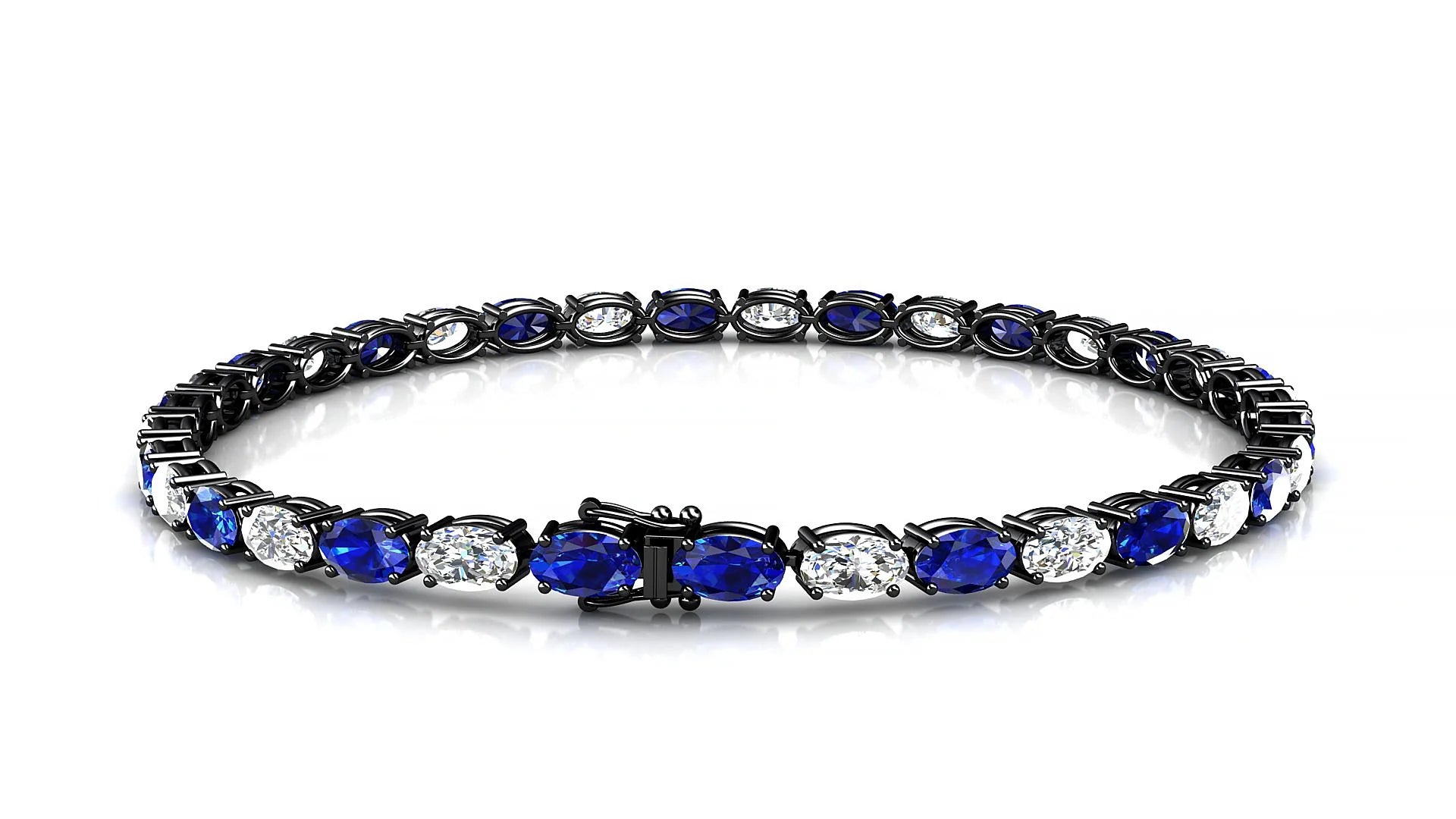 Pula 1-1 | 18k Black Gold 5 x 3 mm Oval Natural Sapphire & Diamond 18 cm Tennis Bracelet
