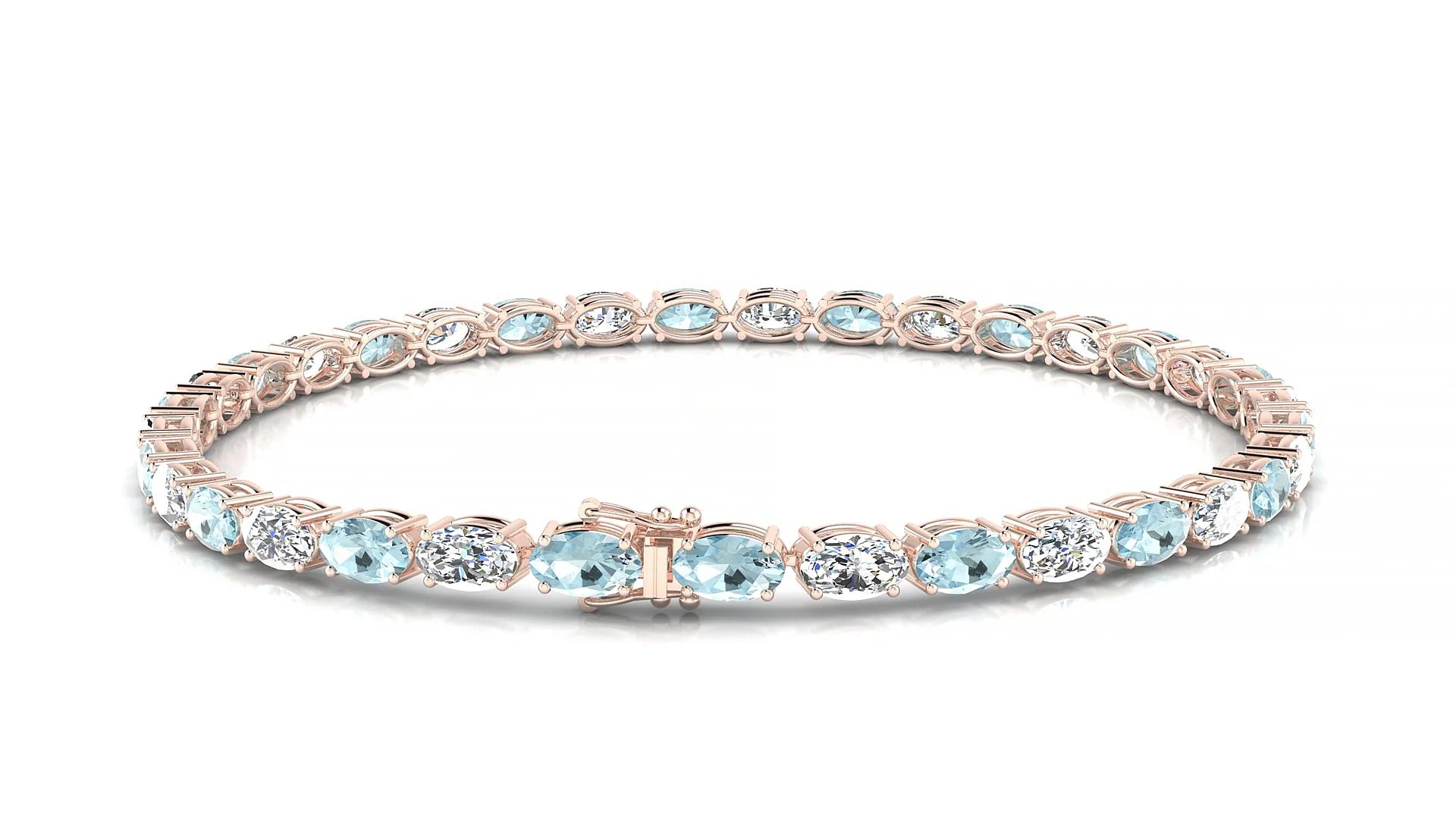 Pula 1-1 | 18k Rose Gold 5 x 3 mm Oval Natural Aquamarine & Diamond 18 cm Tennis Bracelet