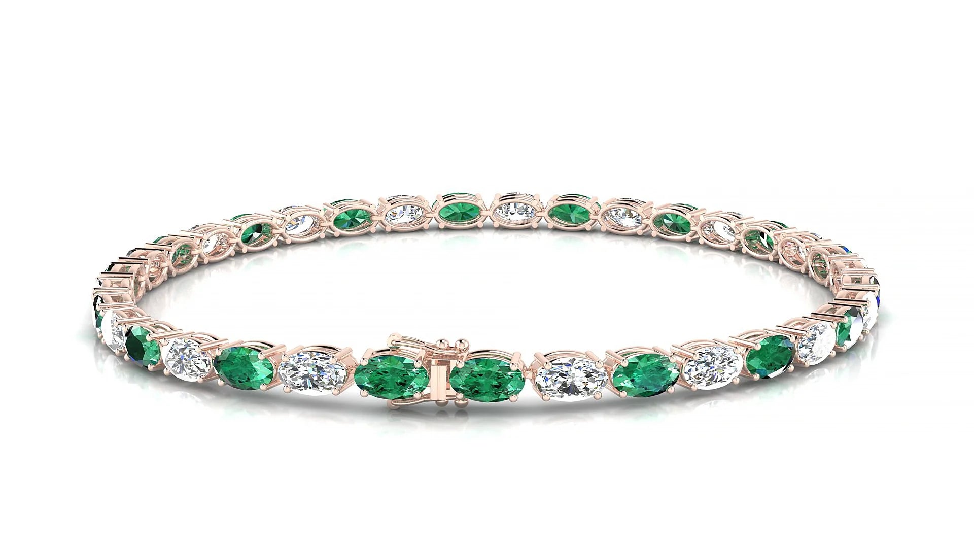 Pula 1-1 | 18k Rose Gold 5 x 3 mm Oval Natural Emerald & Diamond 18 cm Tennis Bracelet