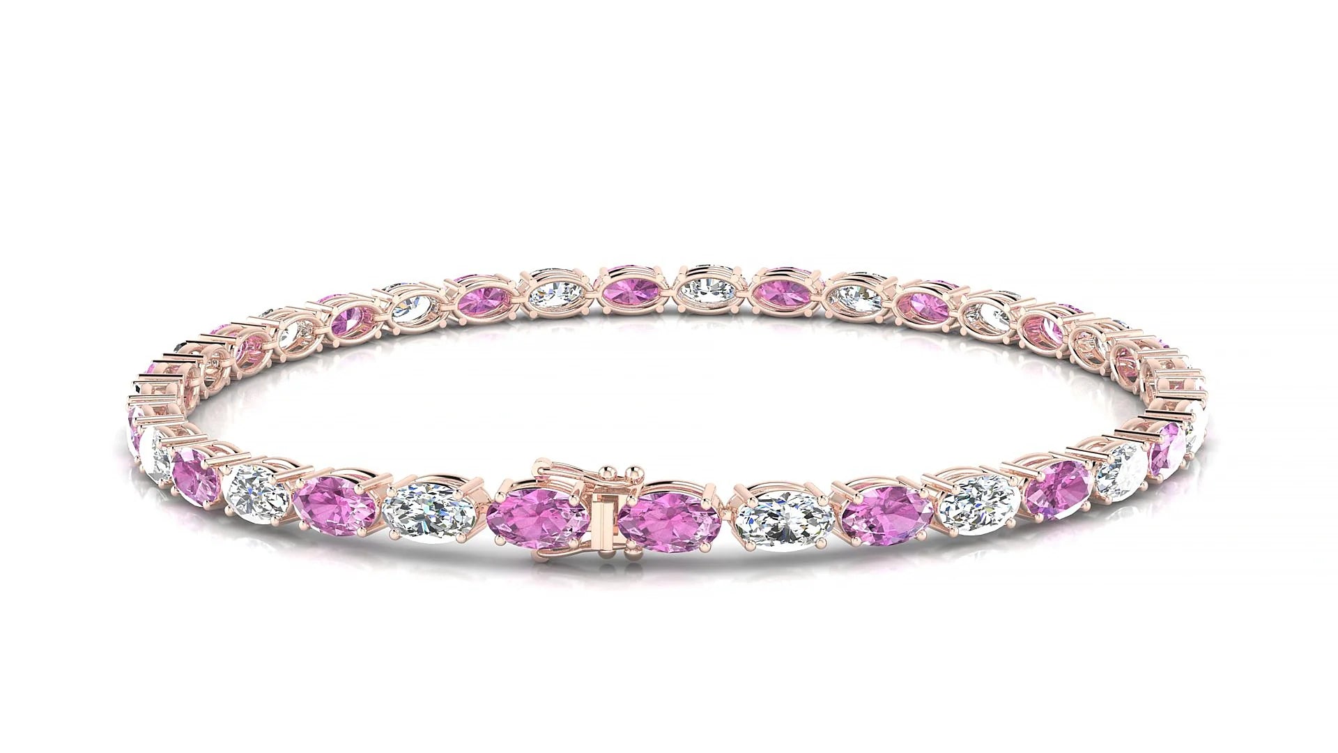 Pula 1-1 | 18k Rose Gold 5 x 3 mm Oval Natural Pink Sapphire & Diamond 18 cm Tennis Bracelet