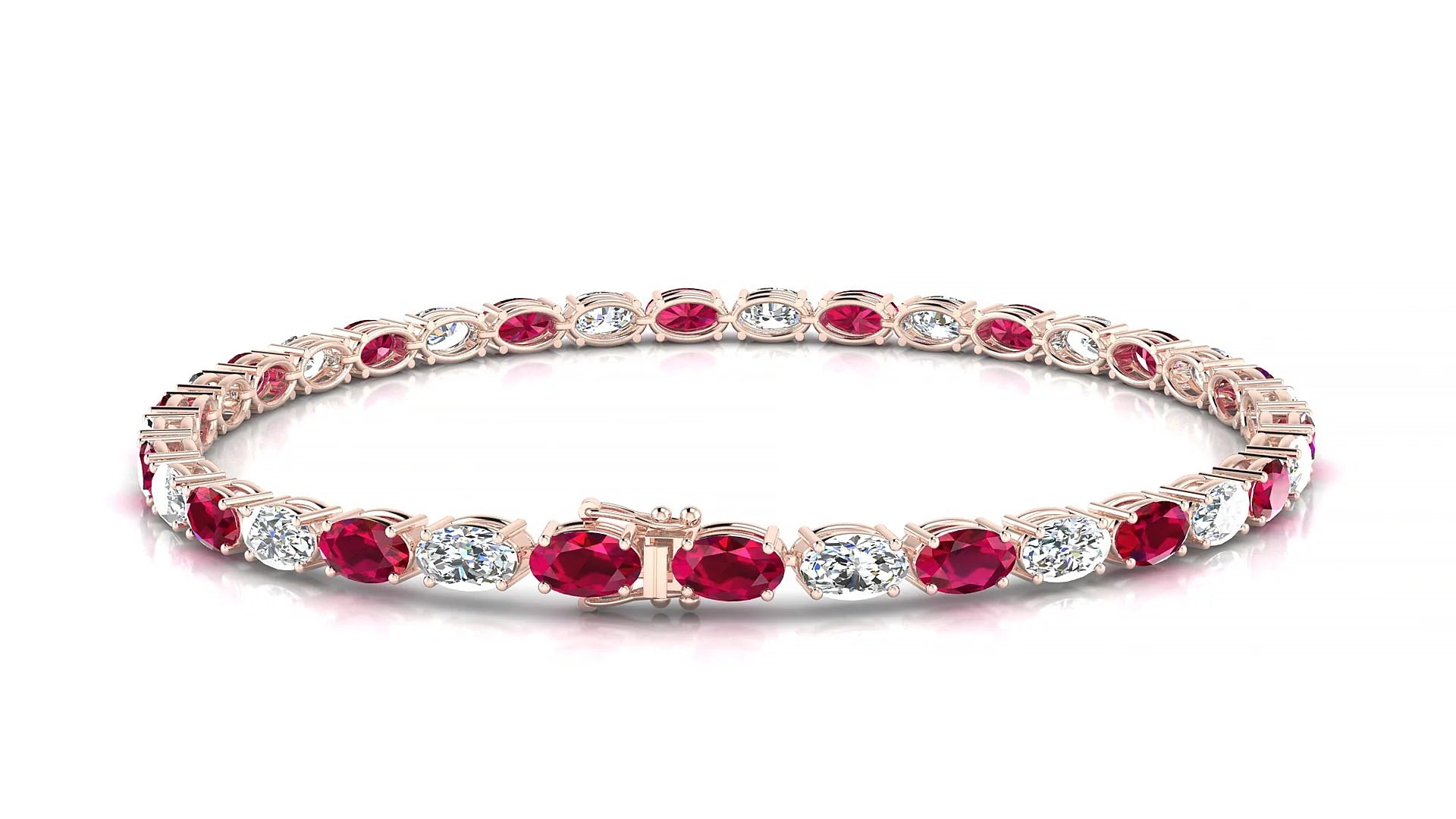 Pula 1-1 | 18k Rose Gold 5 x 3 mm Oval Natural Ruby & Diamond 18 cm Tennis Bracelet