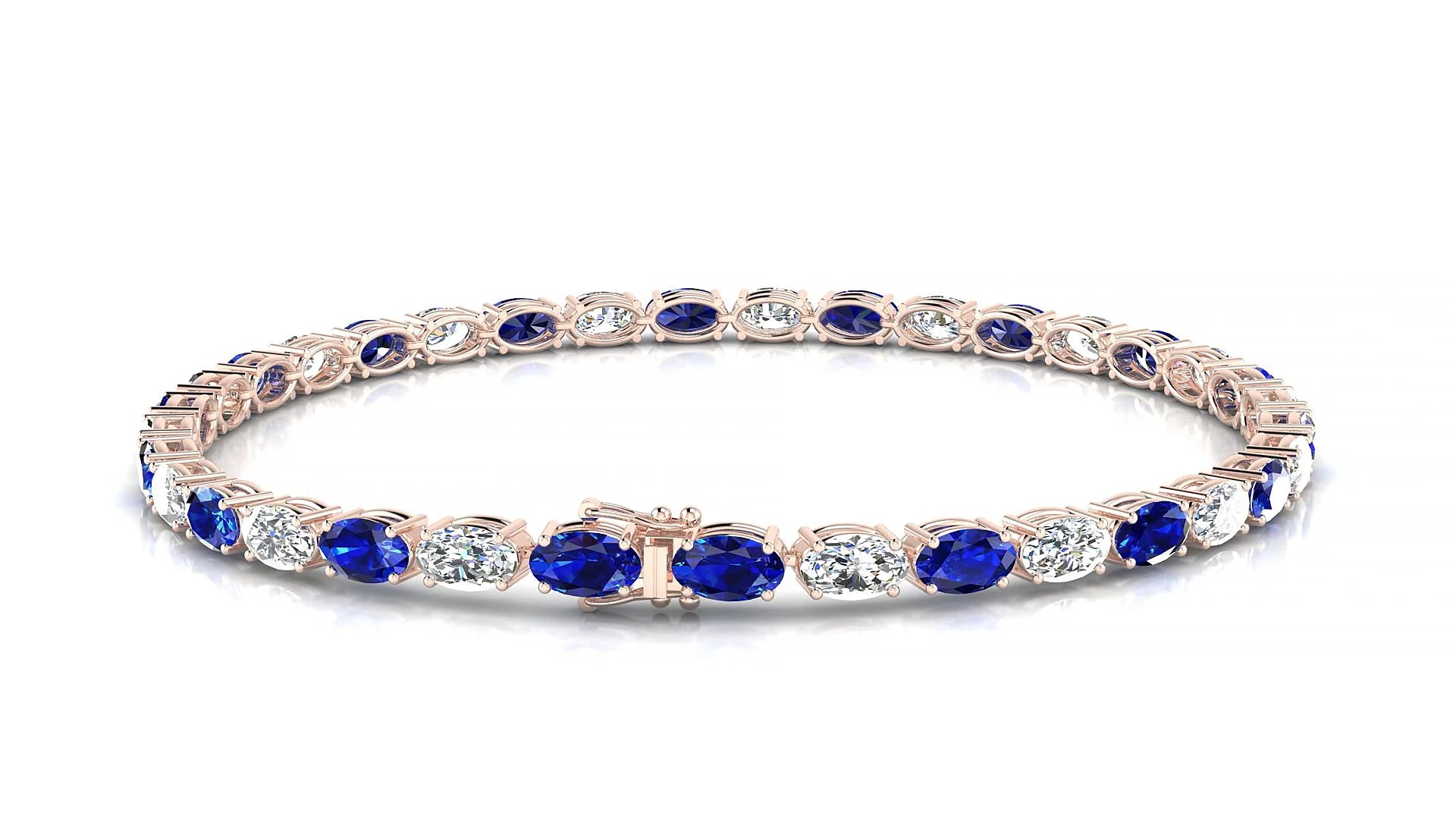 Pula 1-1 | 18k Rose Gold 5 x 3 mm Oval Natural Sapphire & Diamond 18 cm Tennis Bracelet