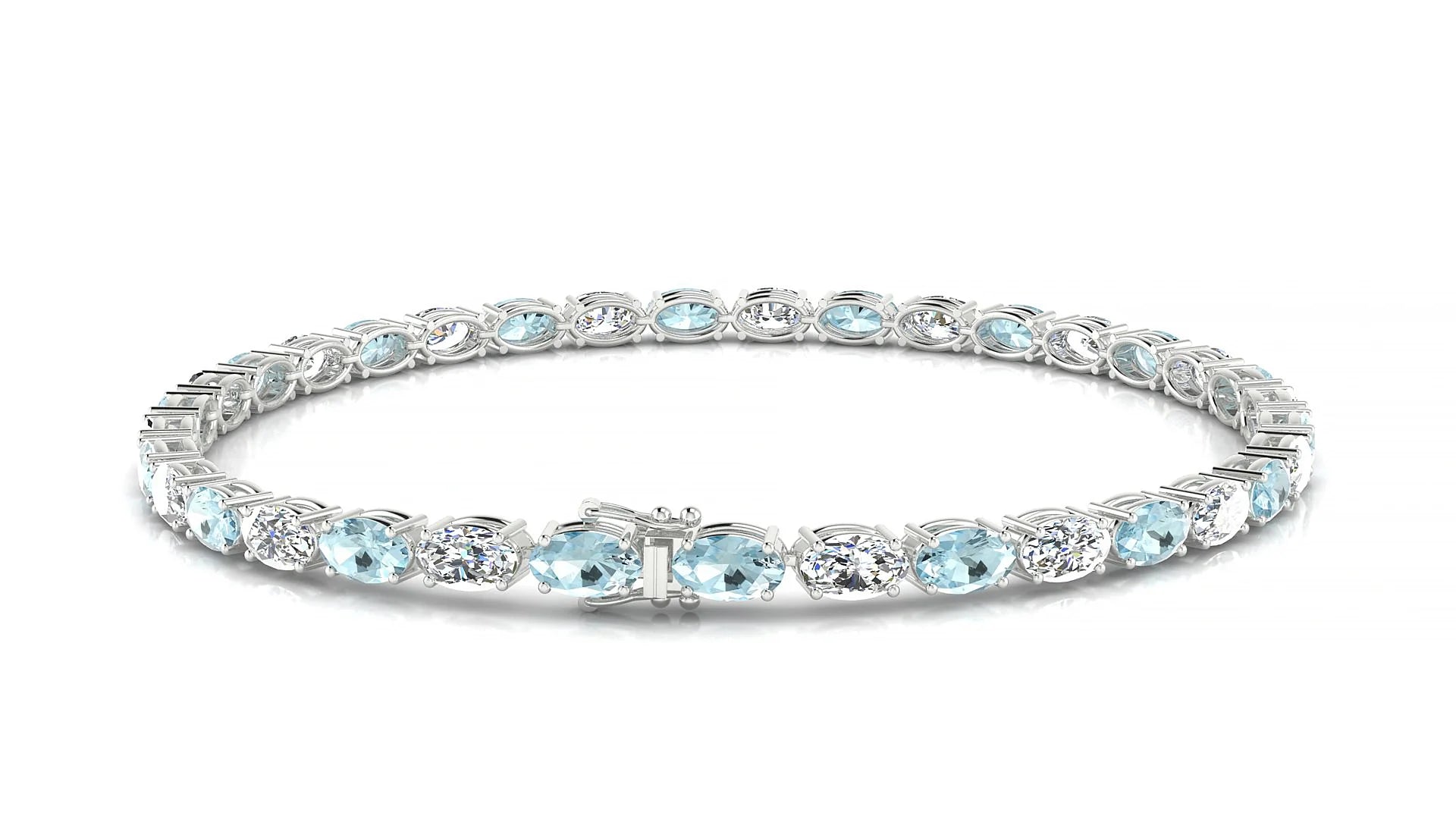 Pula 1-1 | 18k White Gold 5 x 3 mm Oval Natural Aquamarine & Diamond 18 cm Tennis Bracelet