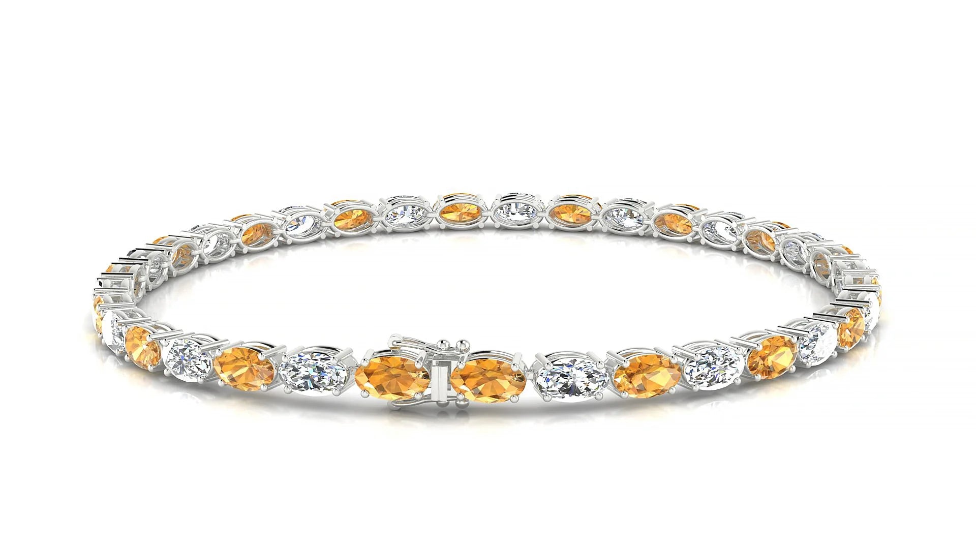 Pula 1-1 | 18k White Gold 5 x 3 mm Oval Natural Citrine & Diamond 18 cm Tennis Bracelet