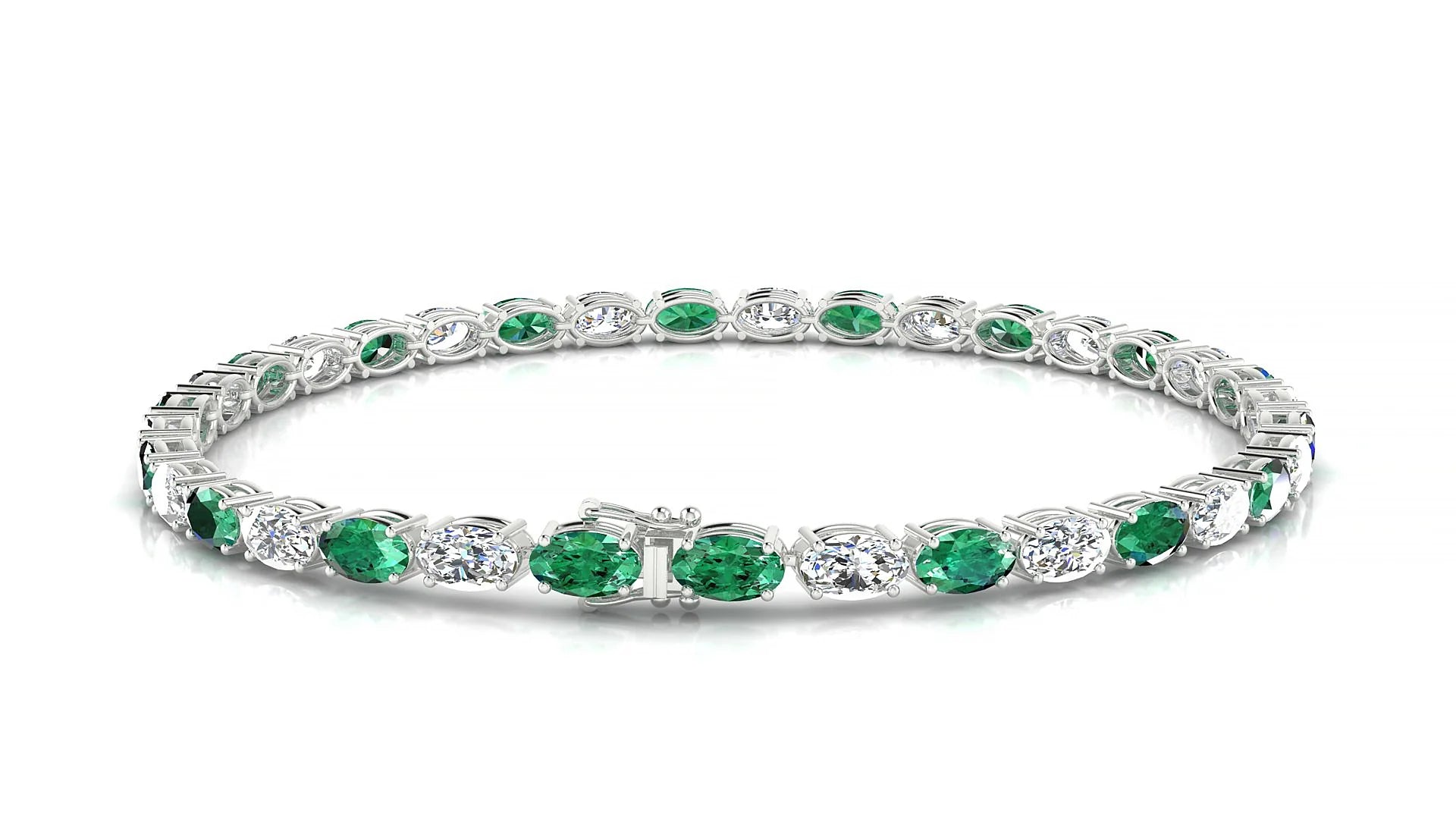 Pula 1-1 | 18k White Gold 5 x 3 mm Oval Natural Emerald & Diamond 18 cm Tennis Bracelet