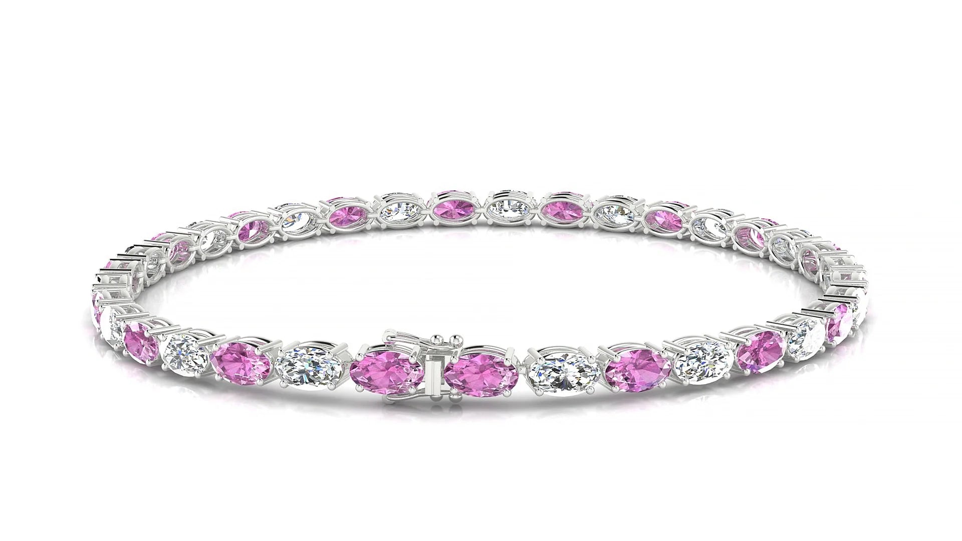 Pula 1-1 | 18k White Gold 5 x 3 mm Oval Natural Pink Sapphire & Diamond 18 cm Tennis Bracelet
