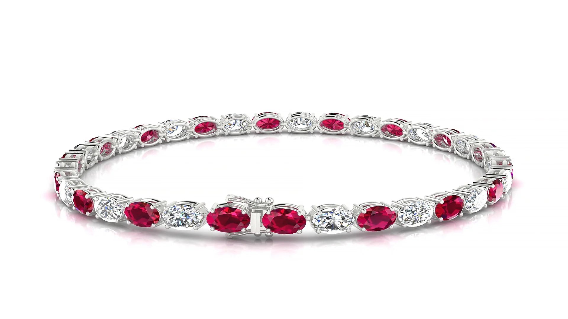 Pula 1-1 | 18k White Gold 5 x 3 mm Oval Natural Ruby & Diamond 18 cm Tennis Bracelet