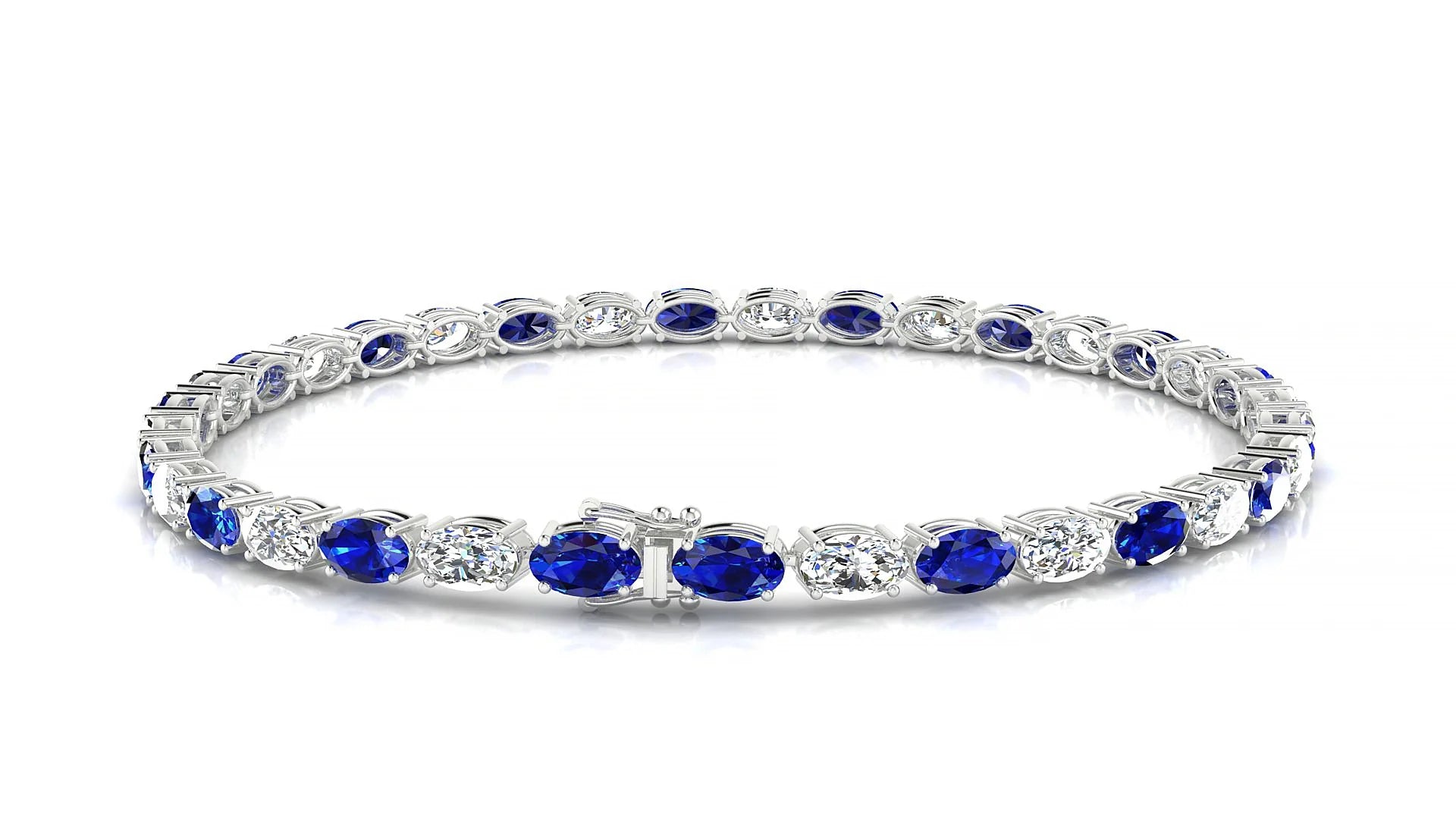 Pula 1-1 | 18k White Gold 5 x 3 mm Oval Natural Sapphire & Diamond 18 cm Tennis Bracelet
