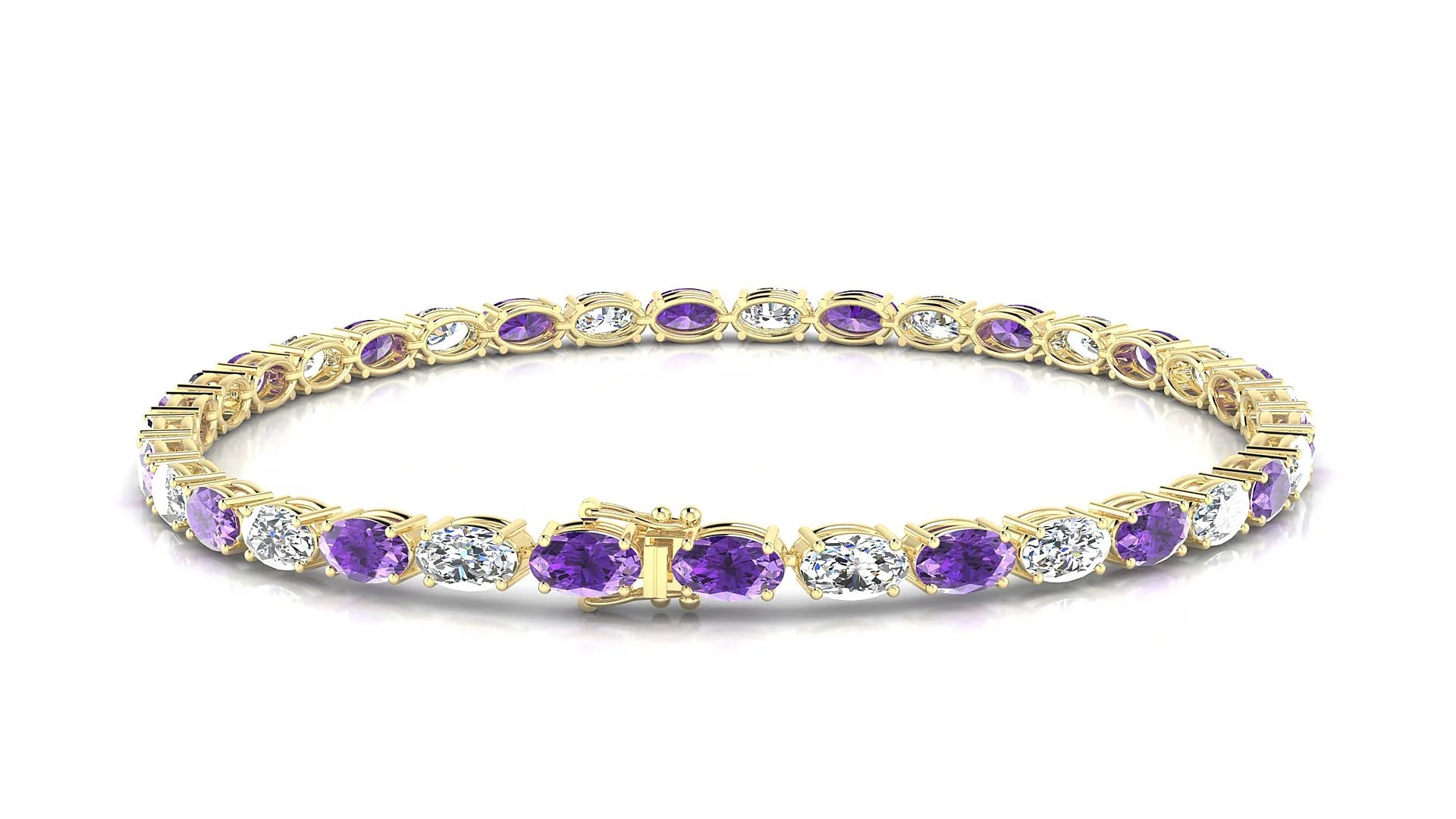 Pula 1-1 | 18k Yellow Gold 5 x 3 mm Oval Natural Amethyst & Diamond 18 cm Tennis Bracelet