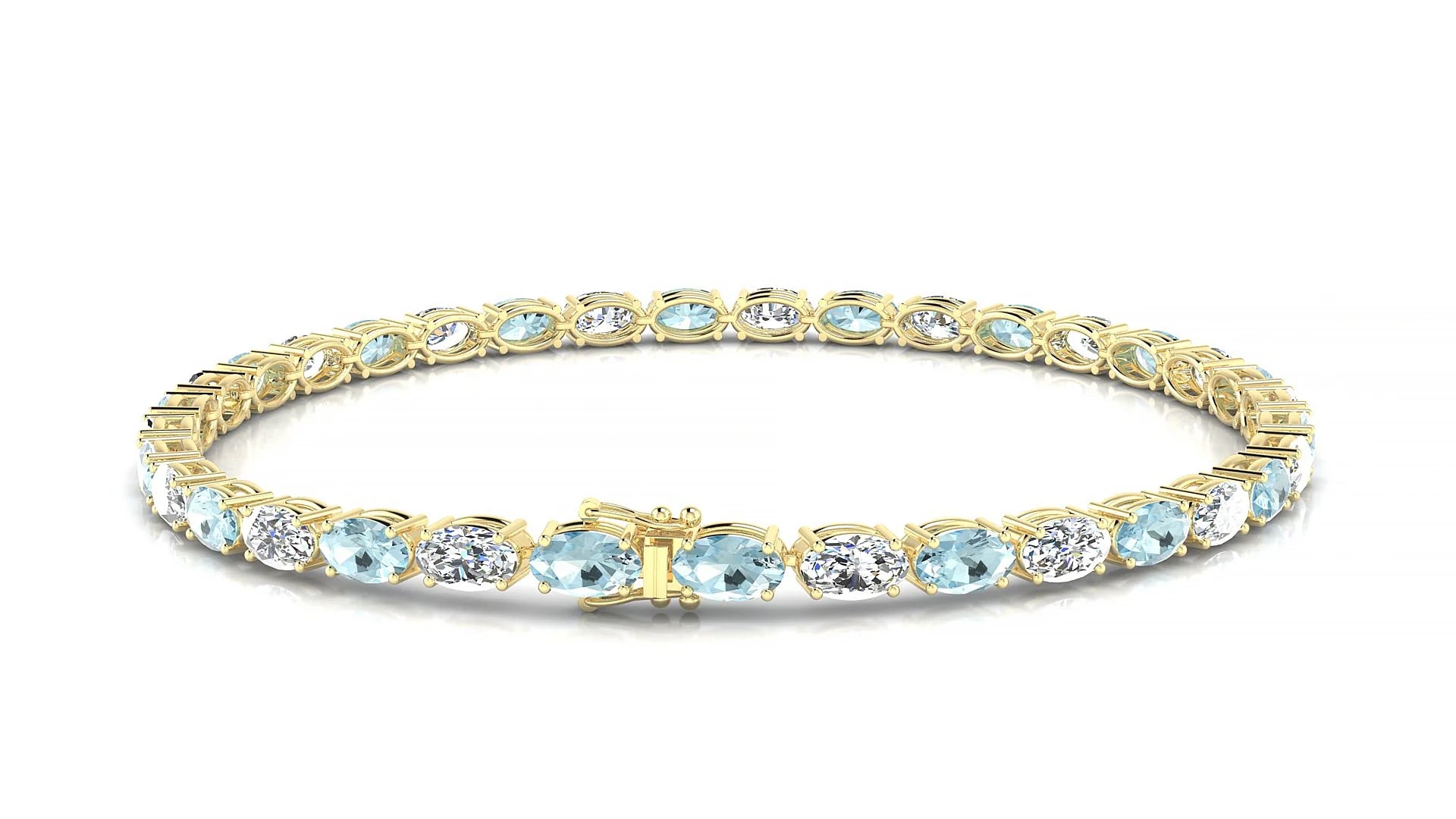 Pula 1-1 | 18k Yellow Gold 5 x 3 mm Oval Natural Aquamarine & Diamond 18 cm Tennis Bracelet