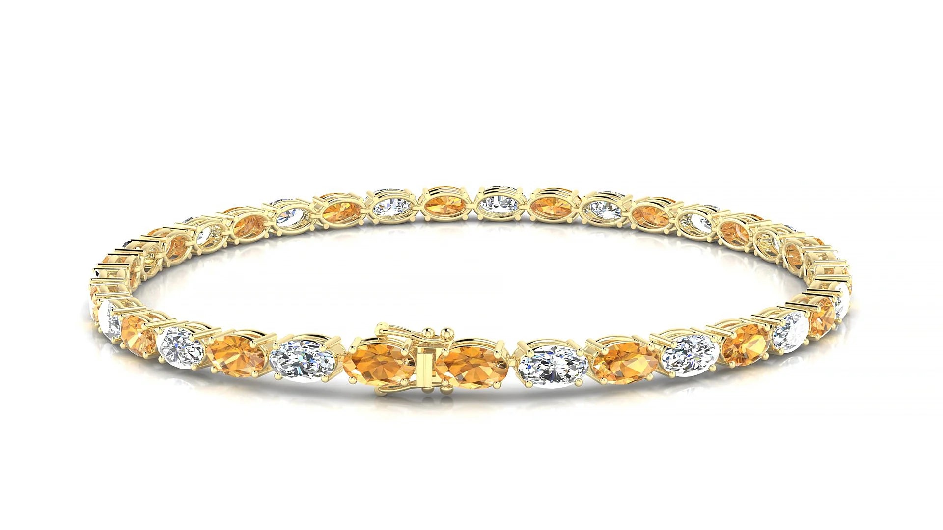 Pula 1-1 | 18k Yellow Gold 5 x 3 mm Oval Natural Citrine & Diamond 18 cm Tennis Bracelet