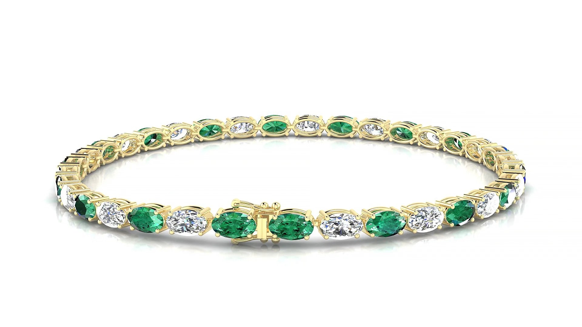 Pula 1-1 | 18k Yellow Gold 5 x 3 mm Oval Natural Emerald & Diamond 18 cm Tennis Bracelet
