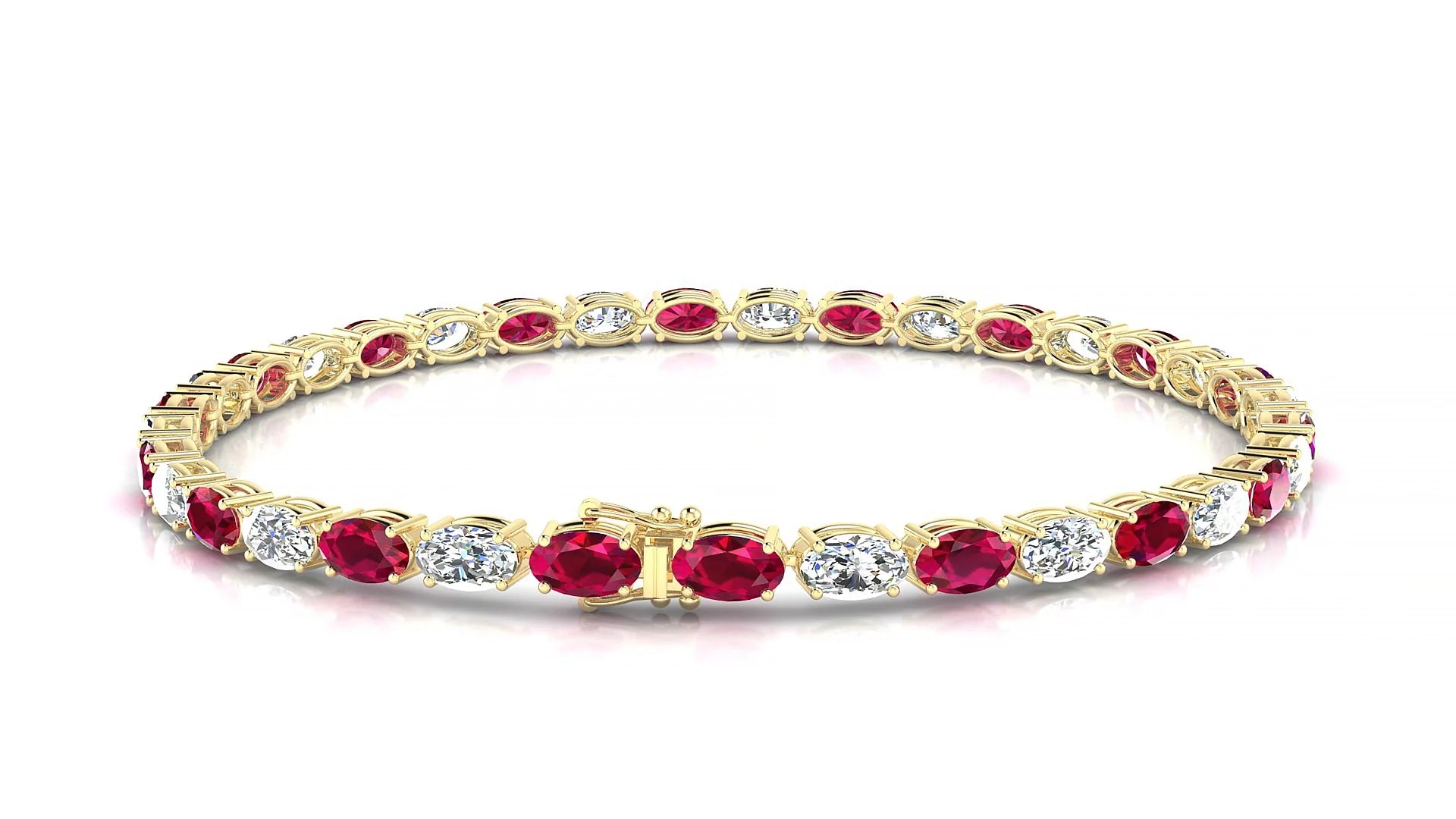 Pula 1-1 | 18k Yellow Gold 5 x 3 mm Oval Natural Ruby & Diamond 18 cm Tennis Bracelet