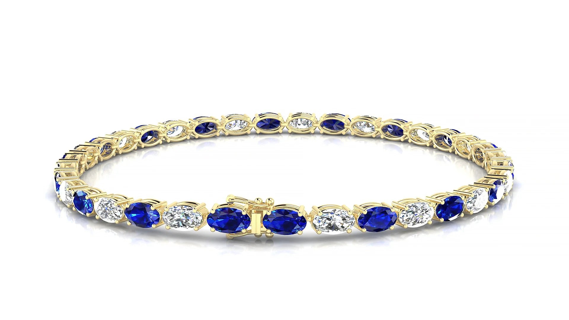 Pula 1-1 | 18k Yellow Gold 5 x 3 mm Oval Natural Sapphire & Diamond 18 cm Tennis Bracelet