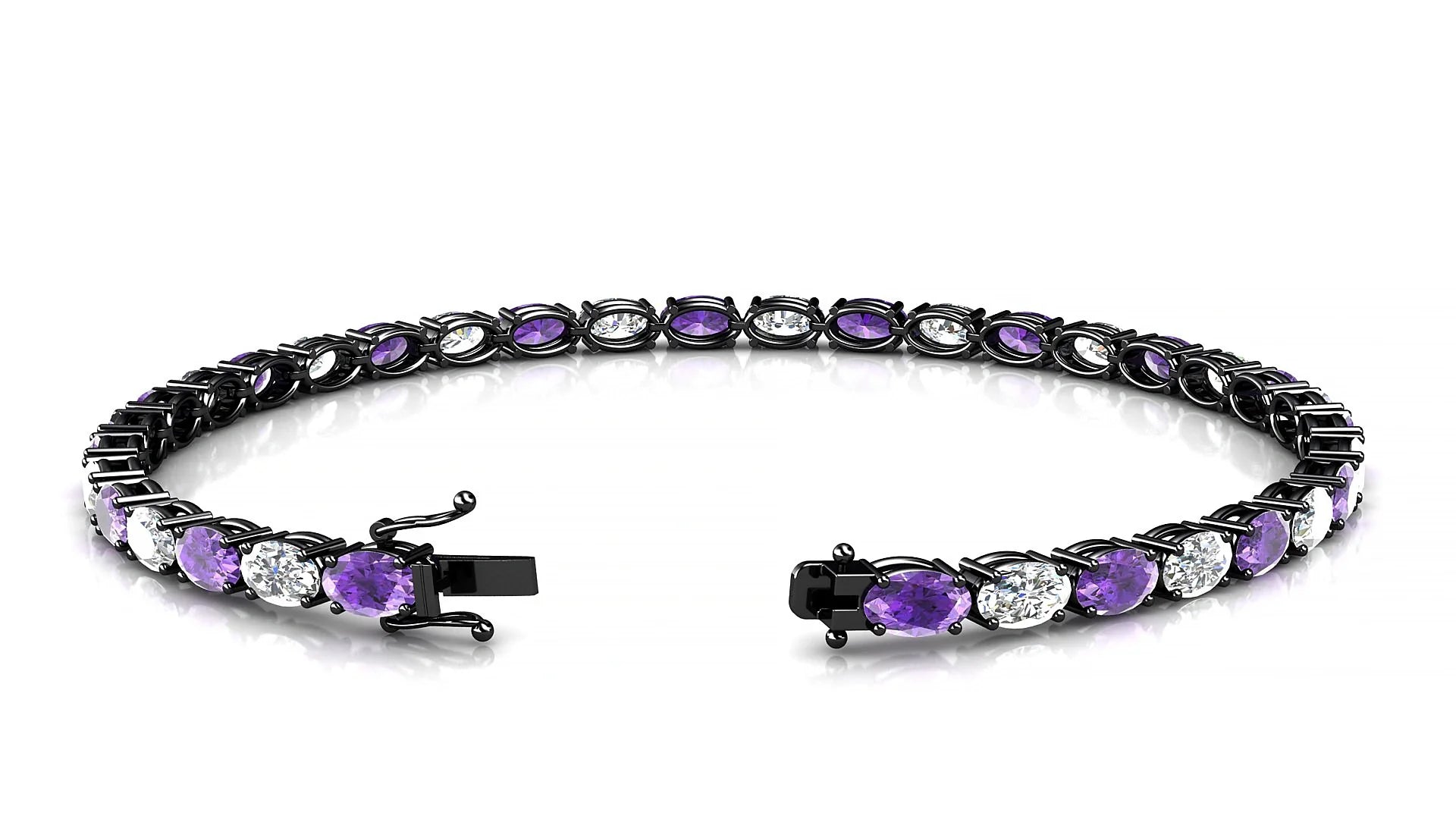 Pula 1-1 | 18k Black Gold 5 x 3 mm Oval Natural Amethyst & Diamond 18 cm Tennis Bracelet