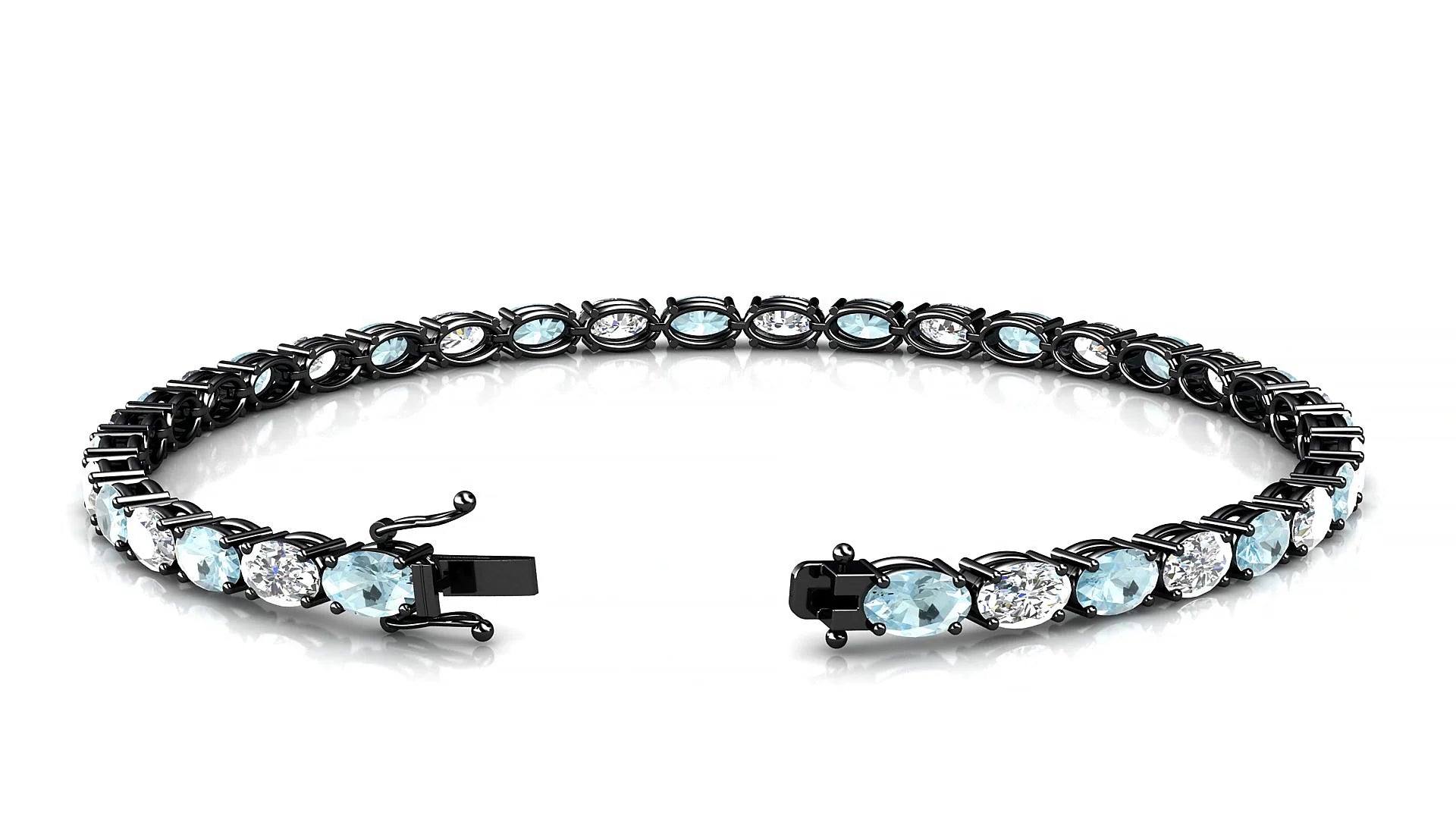 Pula 1-1 | 18k Black Gold 5 x 3 mm Oval Natural Aquamarine & Diamond 18 cm Tennis Bracelet