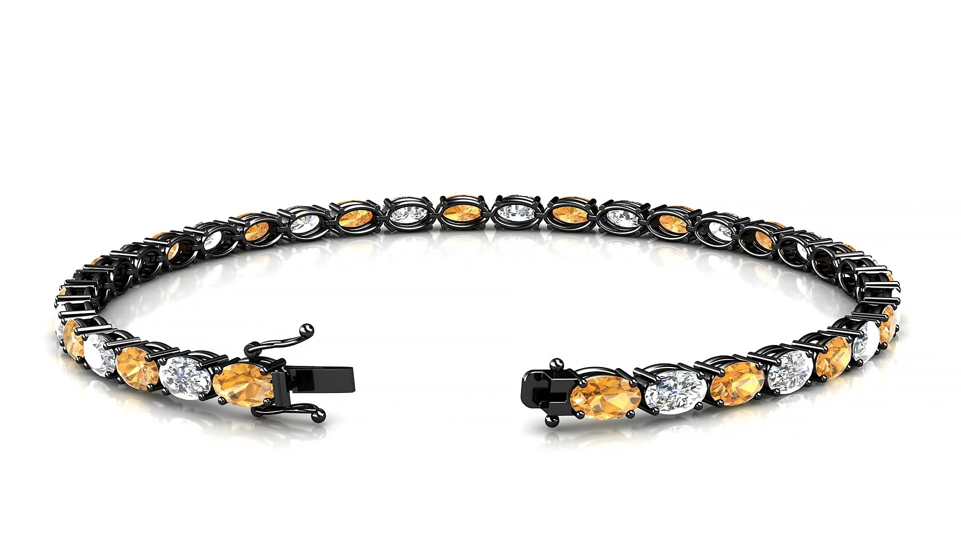 Pula 1-1 | 18k Black Gold 5 x 3 mm Oval Natural Citrine & Diamond 18 cm Tennis Bracelet
