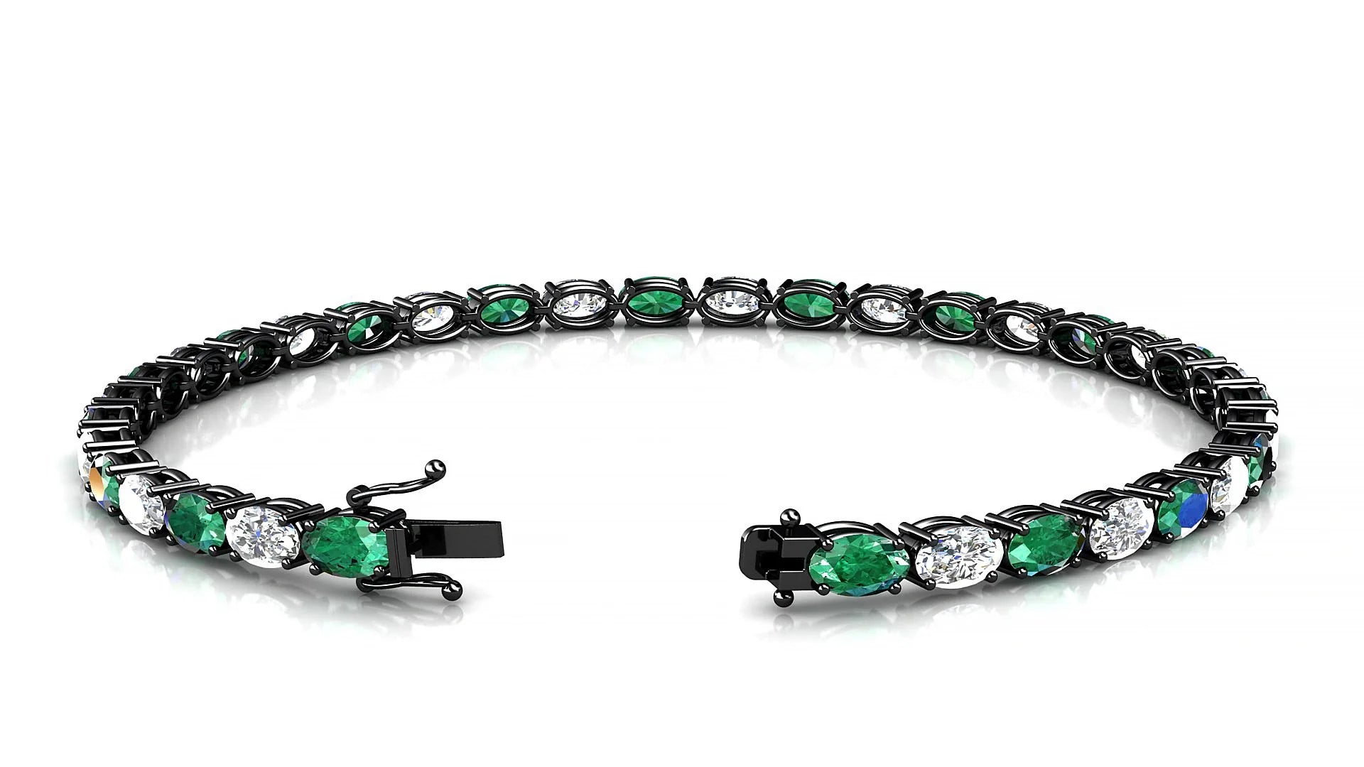 Pula 1-1 | 18k Black Gold 5 x 3 mm Oval Natural Emerald & Diamond 18 cm Tennis Bracelet
