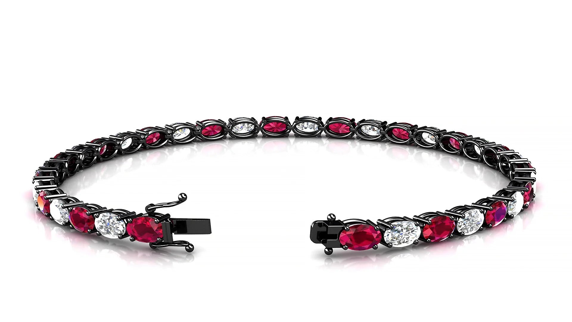 Pula 1-1 | 18k Black Gold 5 x 3 mm Oval Natural Ruby & Diamond 18 cm Tennis Bracelet