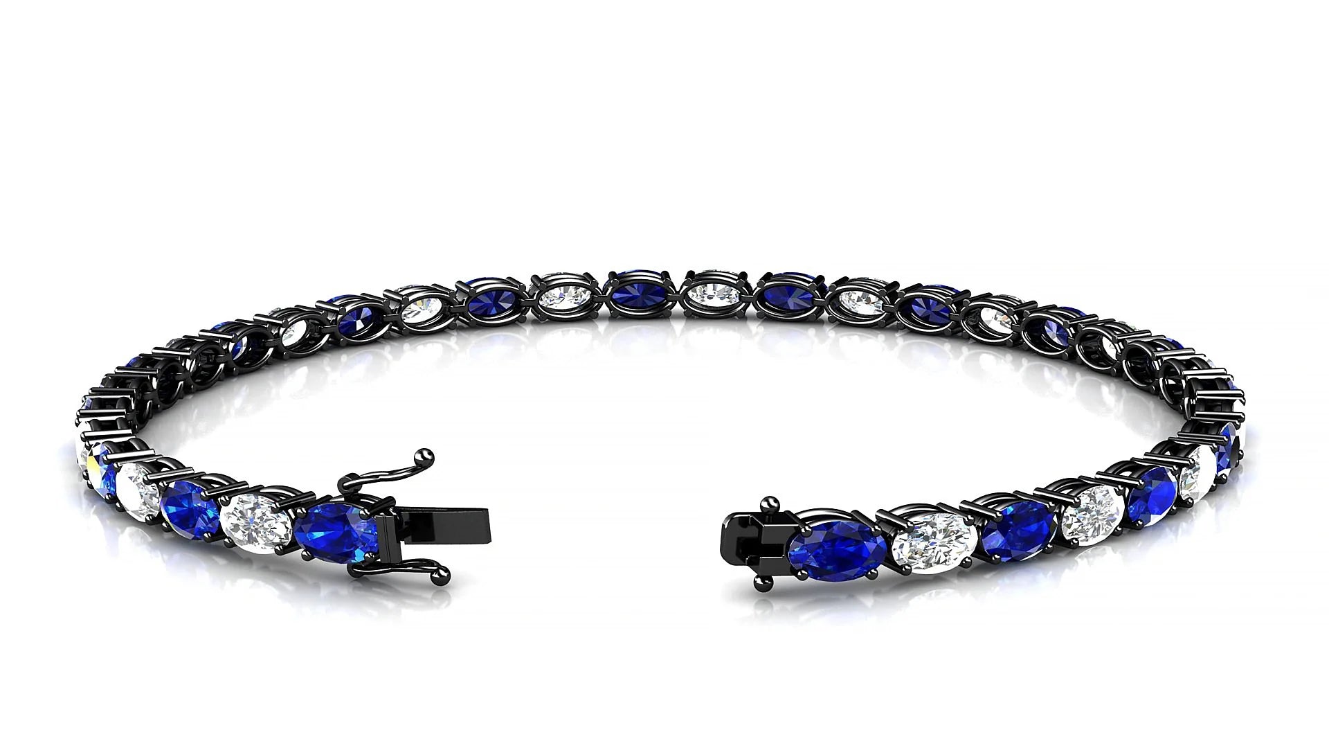 Pula 1-1 | 18k Black Gold 5 x 3 mm Oval Natural Sapphire & Diamond 18 cm Tennis Bracelet
