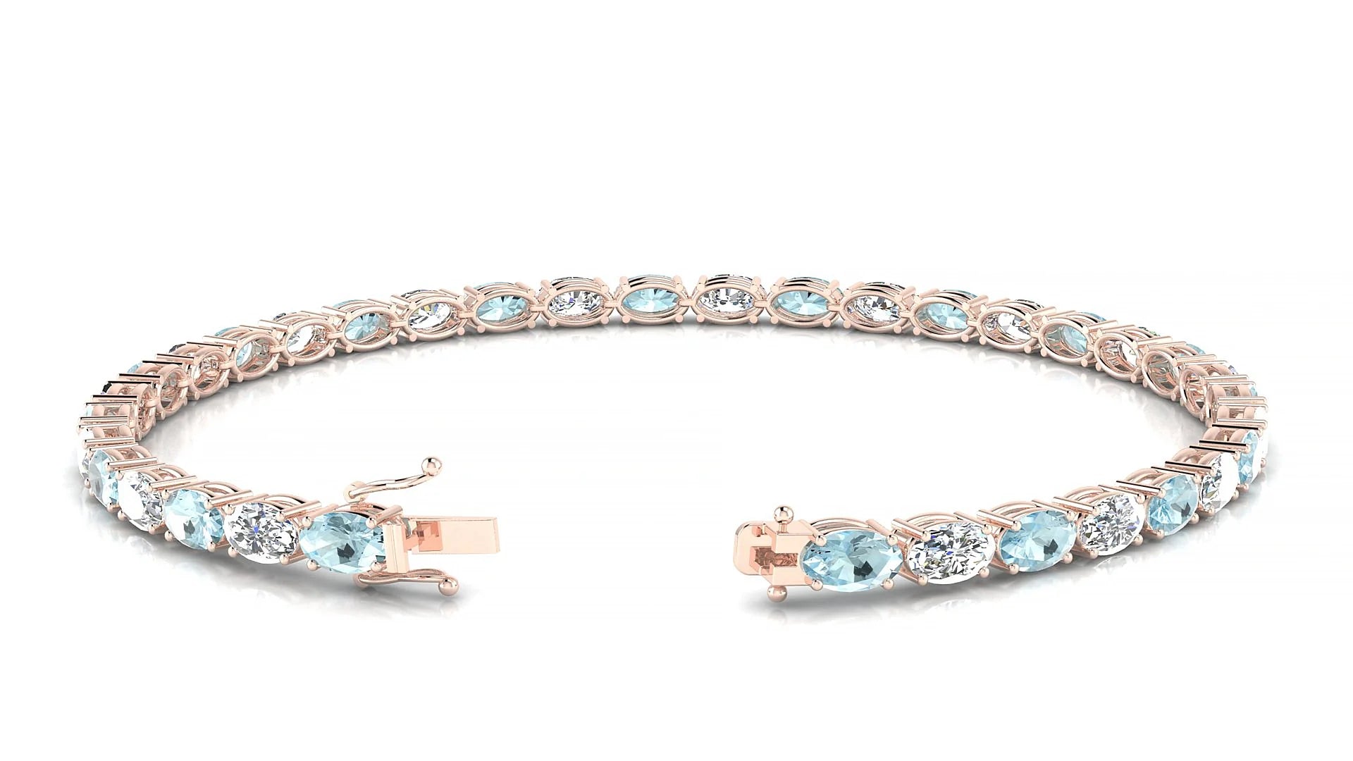 Pula 1-1 | 18k Rose Gold 5 x 3 mm Oval Natural Aquamarine & Diamond 18 cm Tennis Bracelet