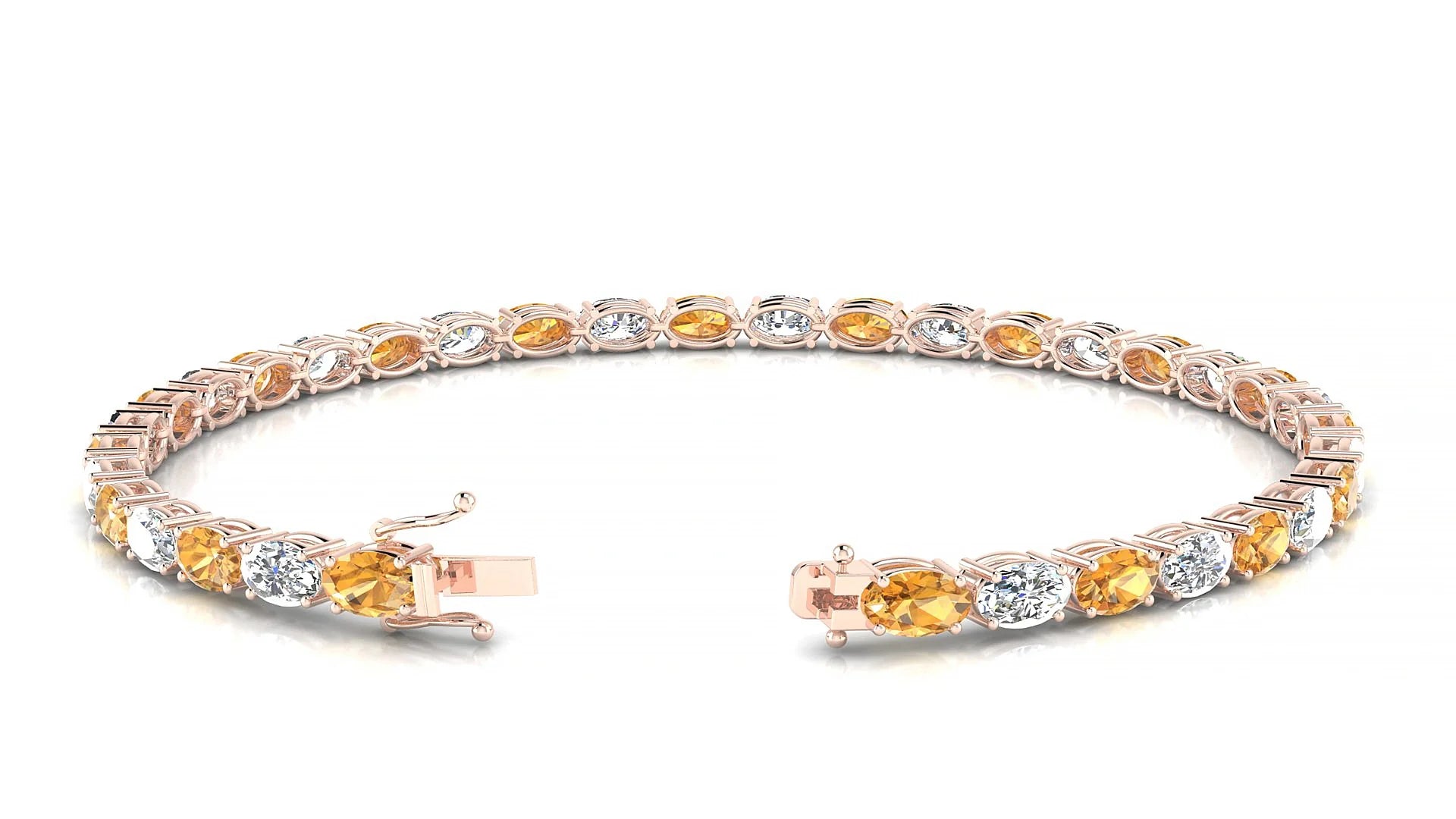 Pula 1-1 | 18k Rose Gold 5 x 3 mm Oval Natural Citrine & Diamond 18 cm Tennis Bracelet