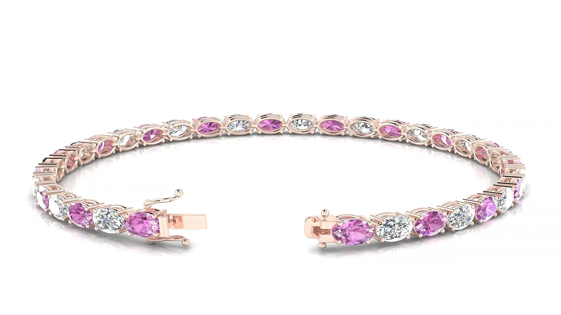 Pula 1-1 | 18k Rose Gold 5 x 3 mm Oval Natural Pink Sapphire & Diamond 18 cm Tennis Bracelet