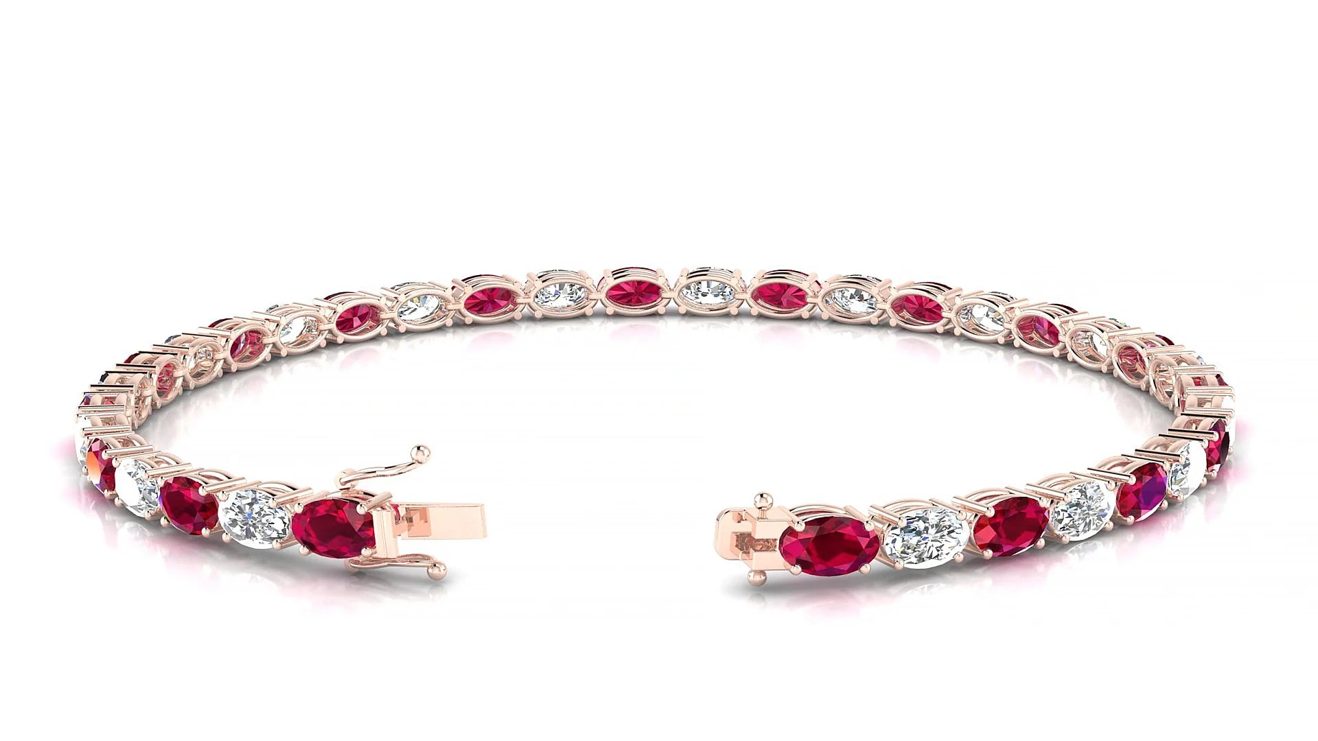Pula 1-1 | 18k Rose Gold 5 x 3 mm Oval Natural Ruby & Diamond 18 cm Tennis Bracelet