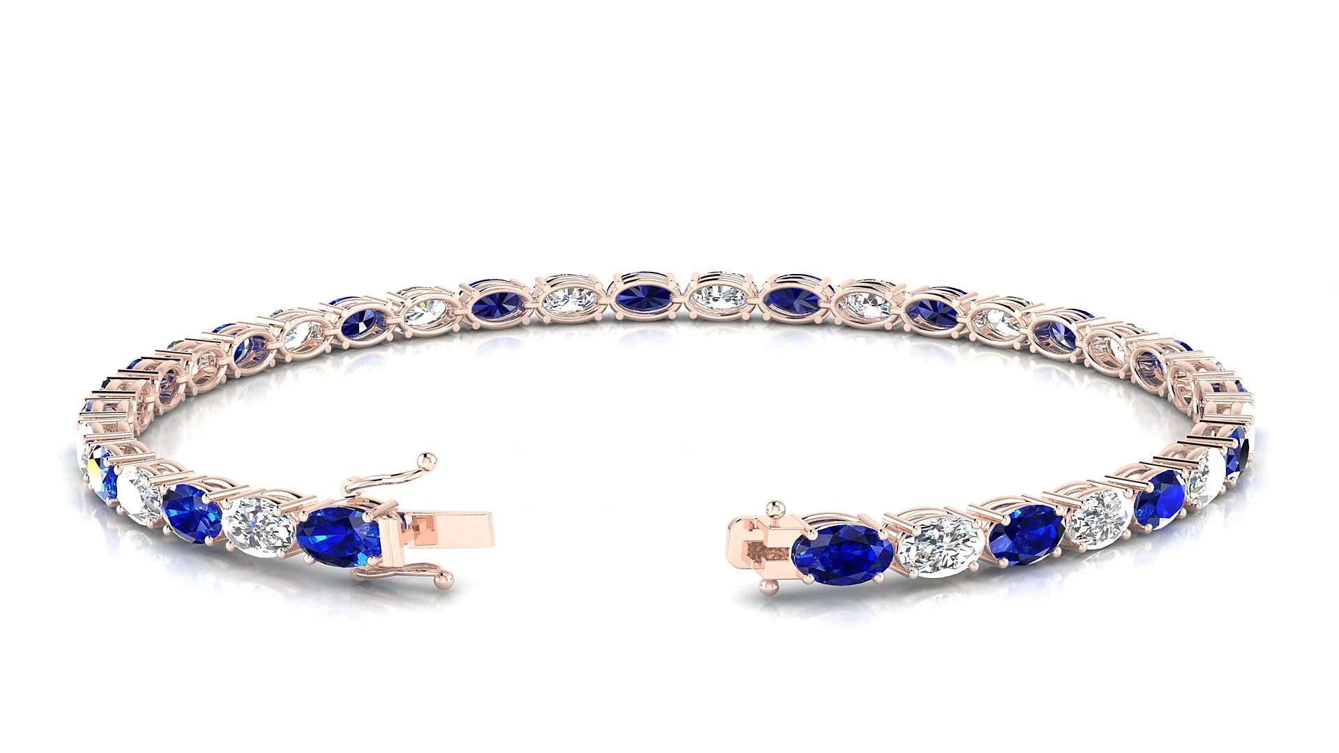 Pula 1-1 | 18k Rose Gold 5 x 3 mm Oval Natural Sapphire & Diamond 18 cm Tennis Bracelet