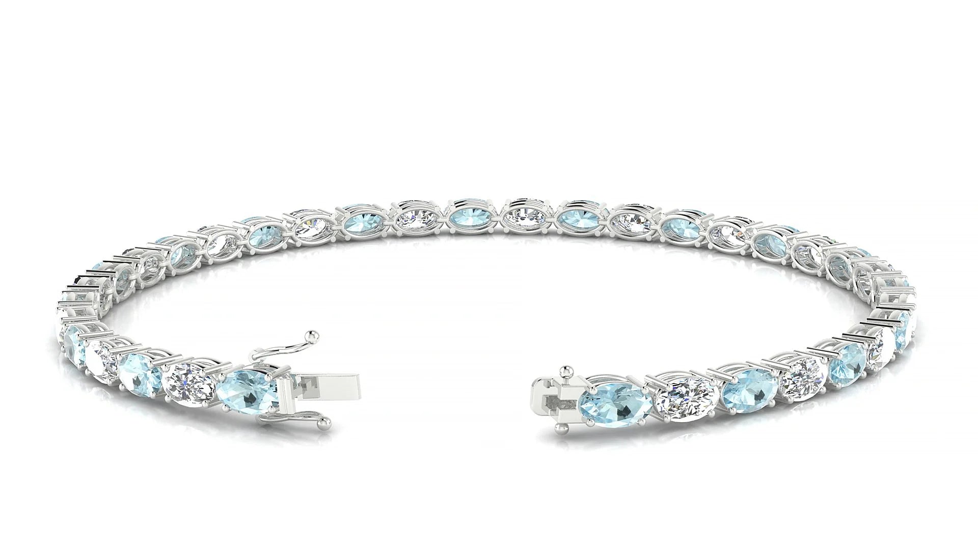 Pula 1-1 | 18k White Gold 5 x 3 mm Oval Natural Aquamarine & Diamond 18 cm Tennis Bracelet