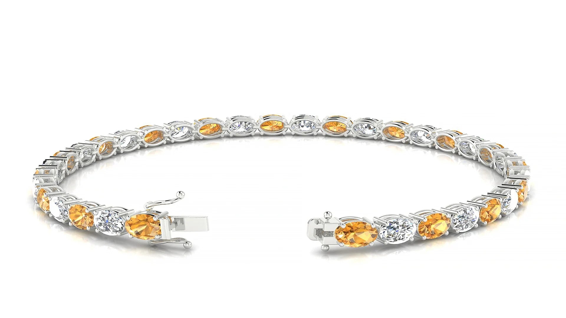 Pula 1-1 | 18k White Gold 5 x 3 mm Oval Natural Citrine & Diamond 18 cm Tennis Bracelet