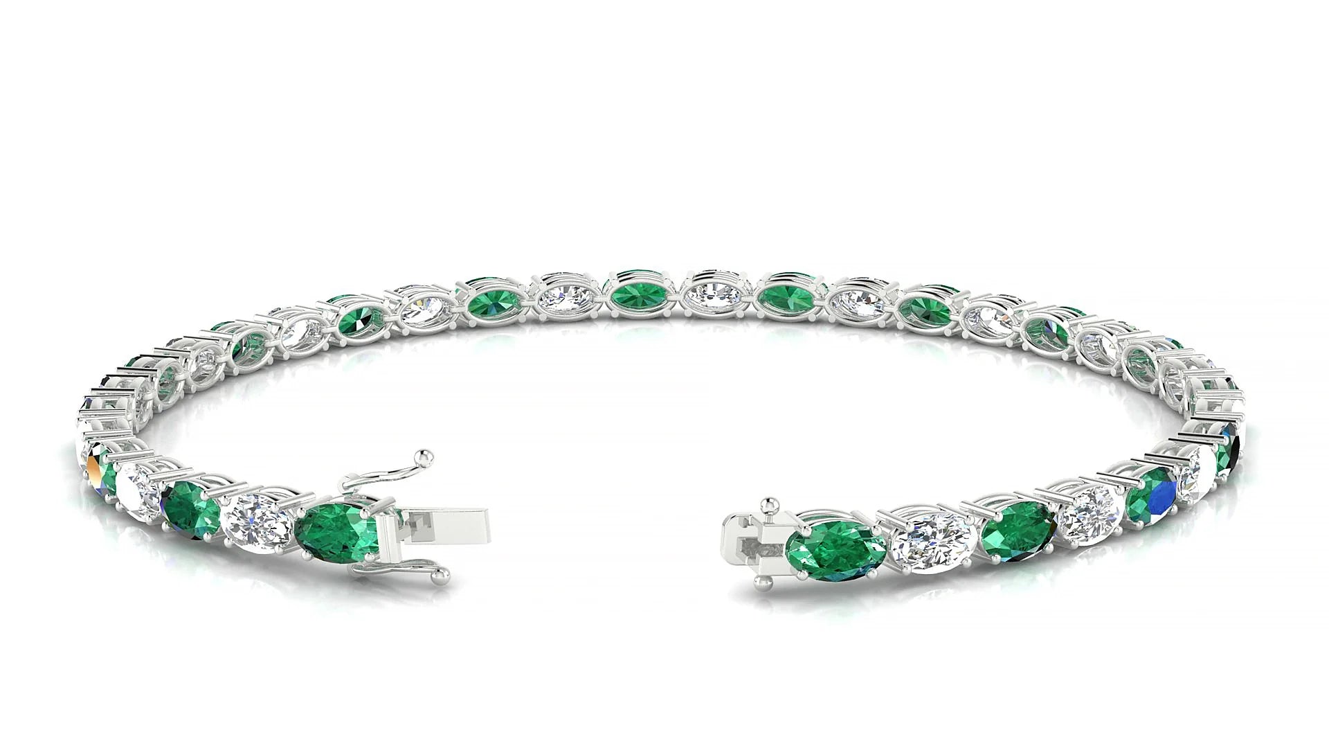 Pula 1-1 | 18k White Gold 5 x 3 mm Oval Natural Emerald & Diamond 18 cm Tennis Bracelet