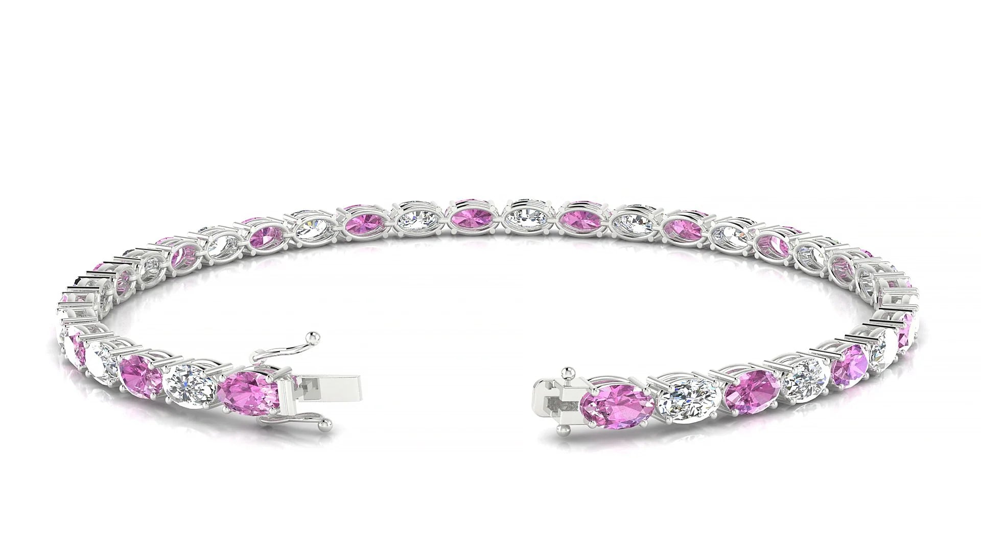 Pula 1-1 | 18k White Gold 5 x 3 mm Oval Natural Pink Sapphire & Diamond 18 cm Tennis Bracelet
