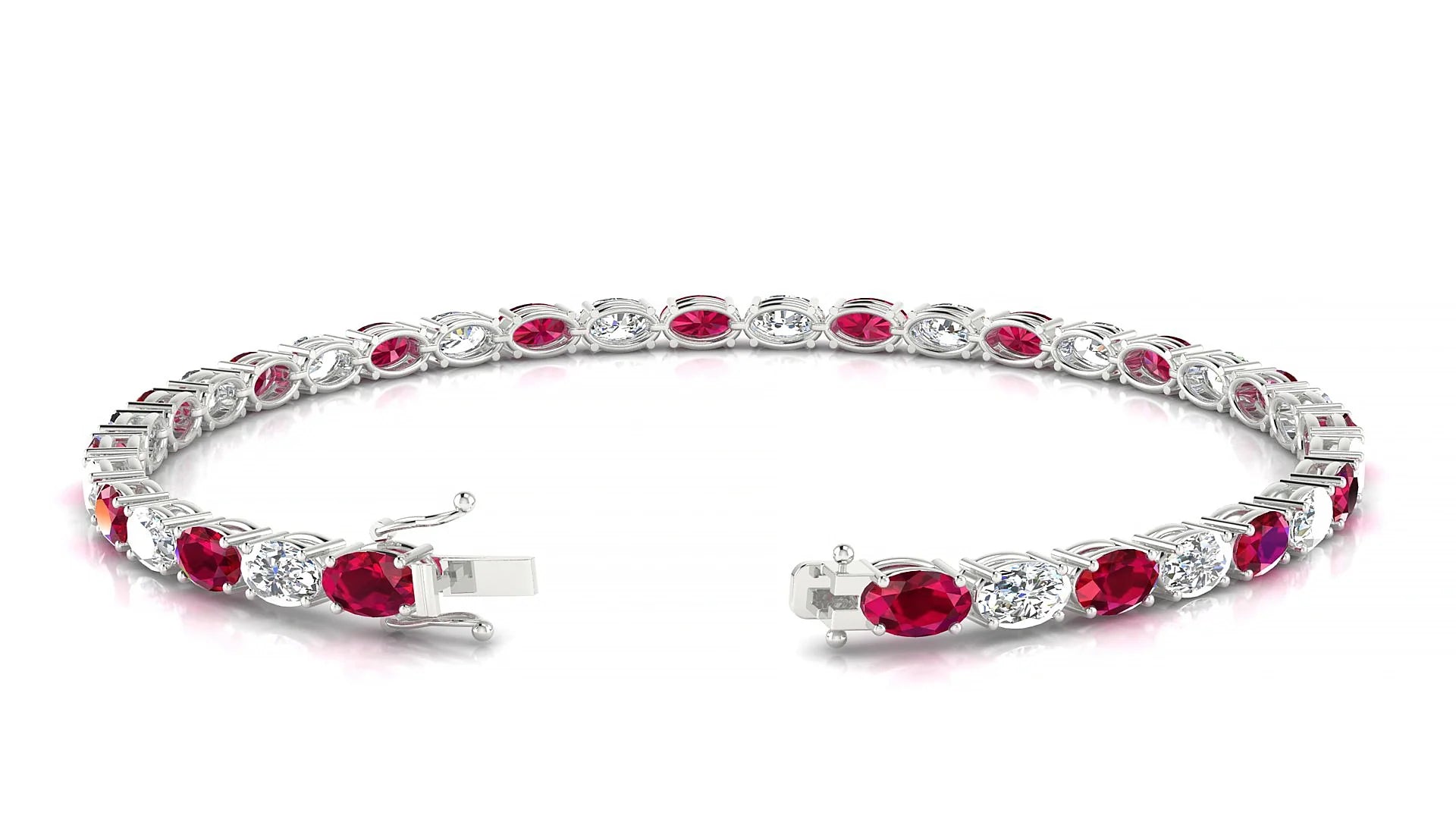 Pula 1-1 | 18k White Gold 5 x 3 mm Oval Natural Ruby & Diamond 18 cm Tennis Bracelet