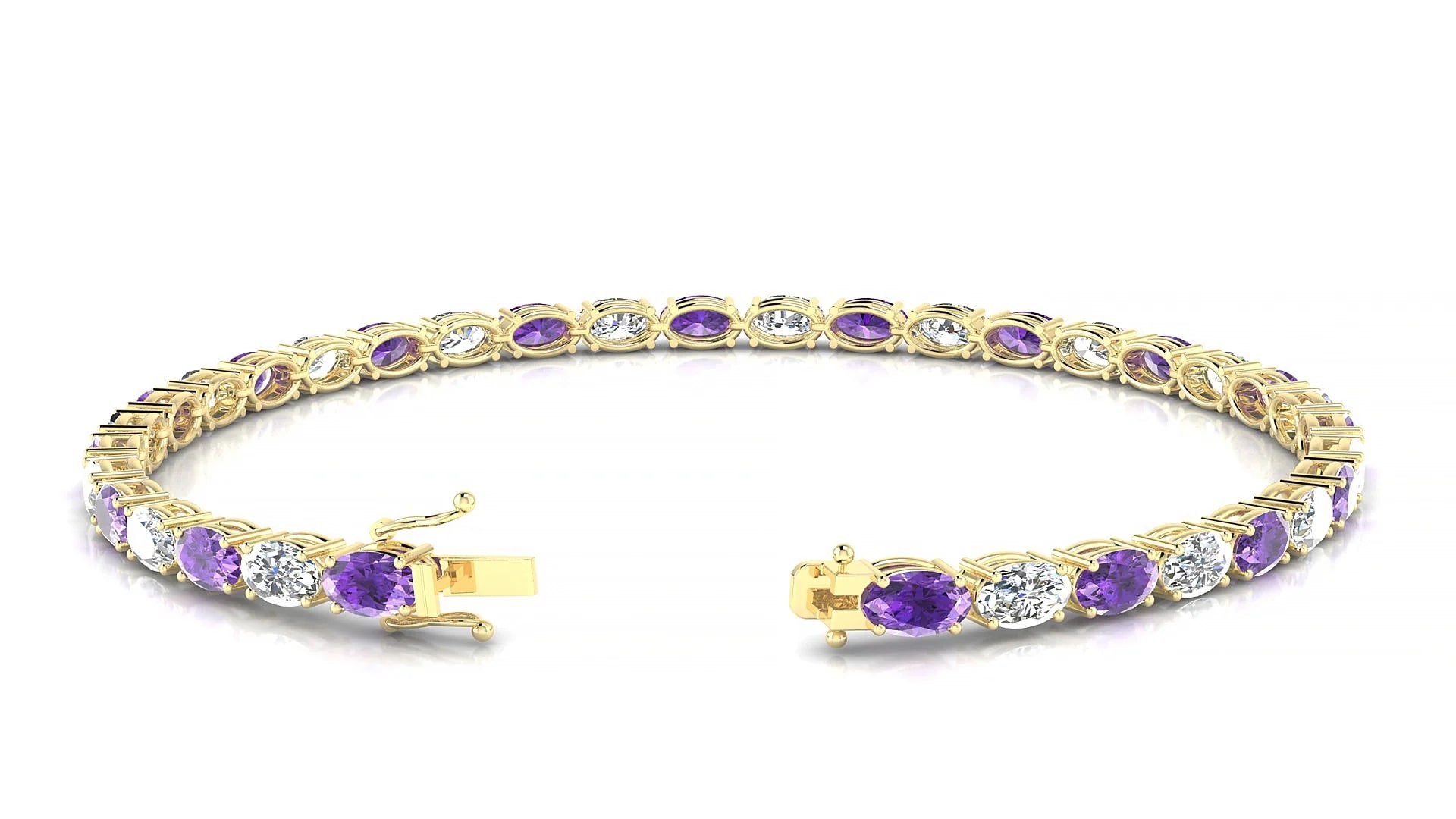 Pula 1-1 | 18k Yellow Gold 5 x 3 mm Oval Natural Amethyst & Diamond 18 cm Tennis Bracelet