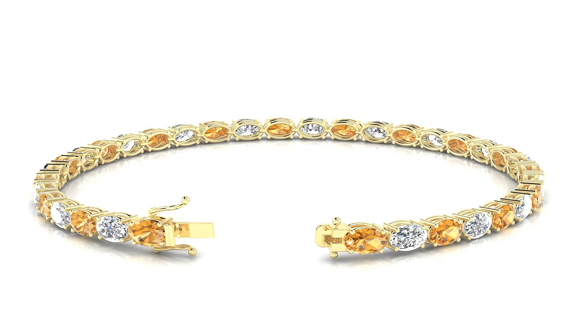 Pula 1-1 | 18k Yellow Gold 5 x 3 mm Oval Natural Citrine & Diamond 18 cm Tennis Bracelet