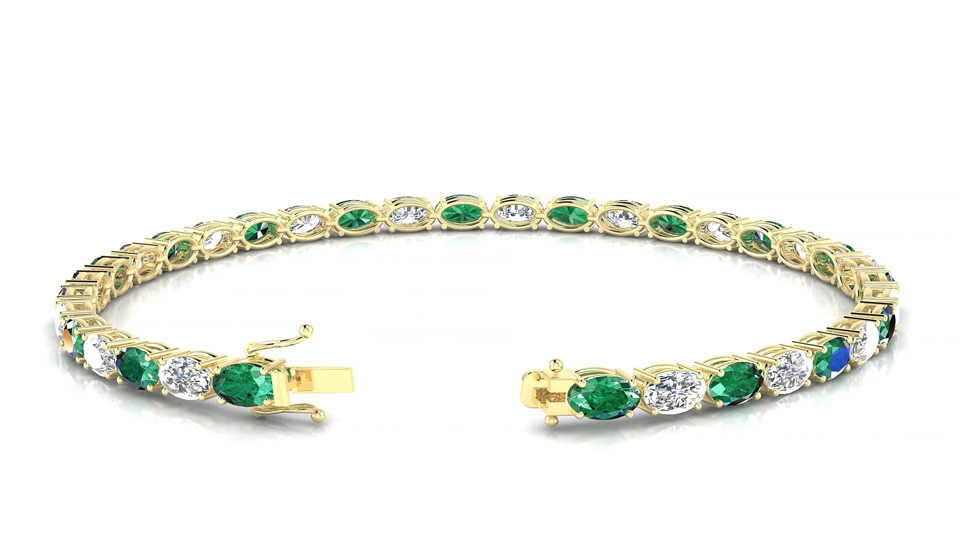 Pula 1-1 | 18k Yellow Gold 5 x 3 mm Oval Natural Emerald & Diamond 18 cm Tennis Bracelet