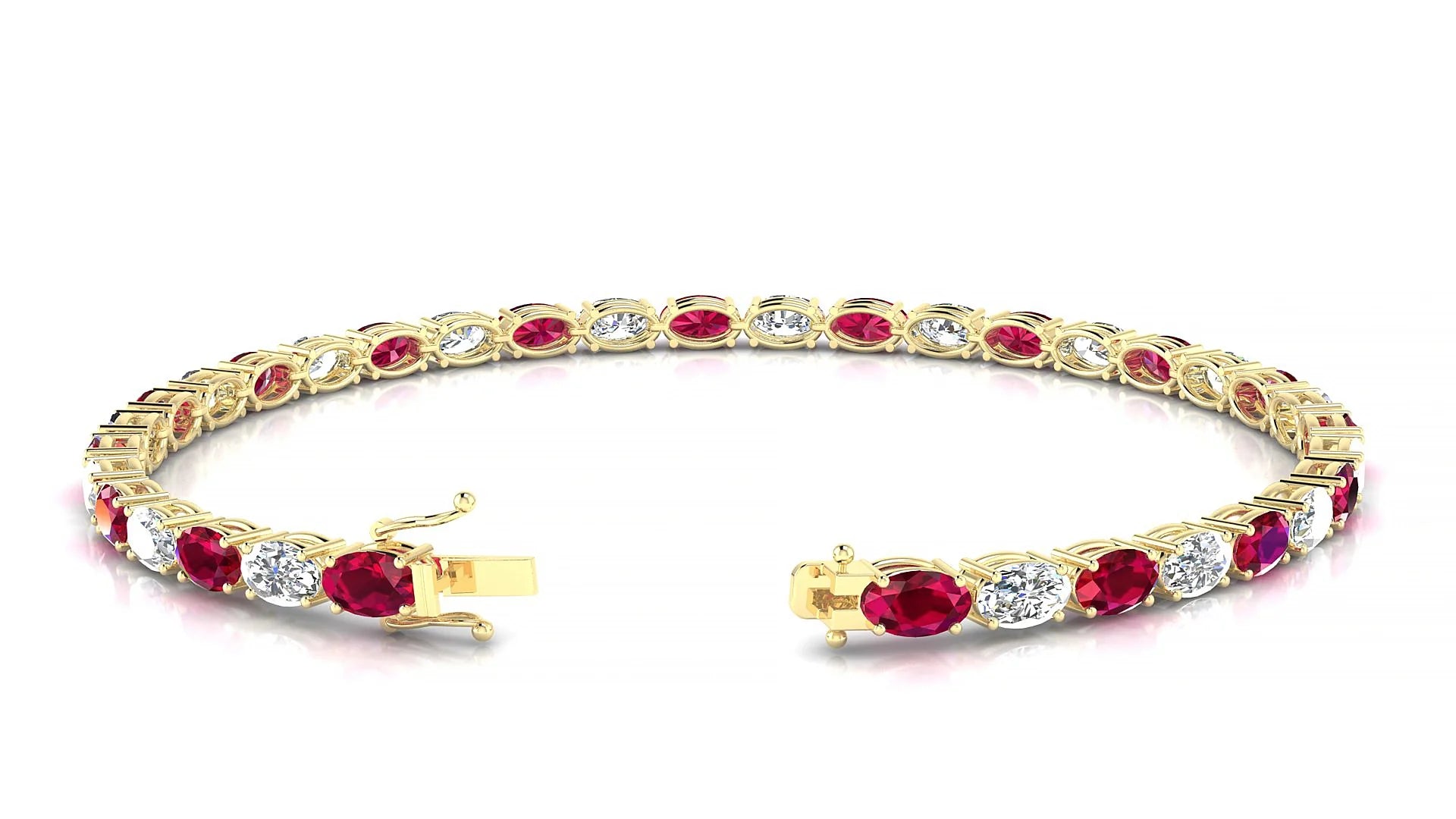 Pula 1-1 | 18k Yellow Gold 5 x 3 mm Oval Natural Ruby & Diamond 18 cm Tennis Bracelet