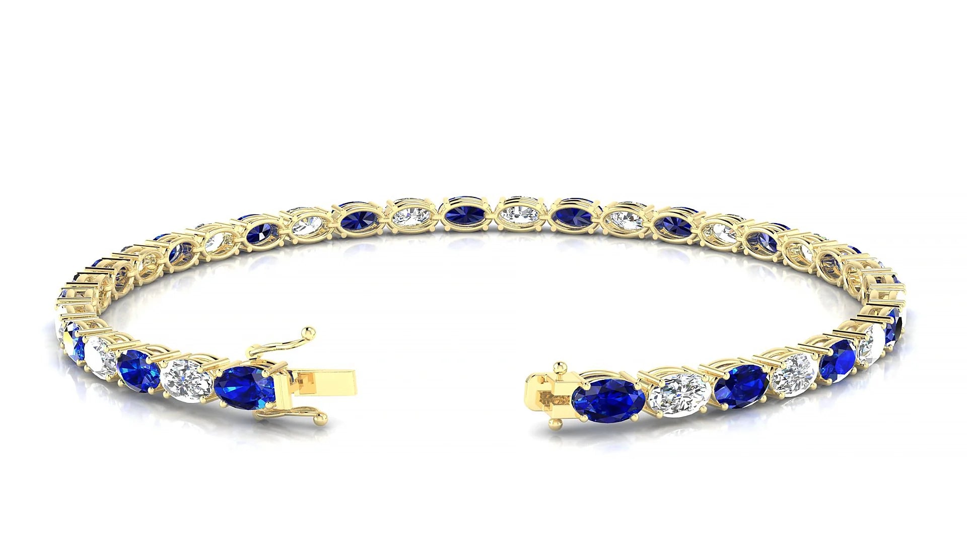 Pula 1-1 | 18k Yellow Gold 5 x 3 mm Oval Natural Sapphire & Diamond 18 cm Tennis Bracelet