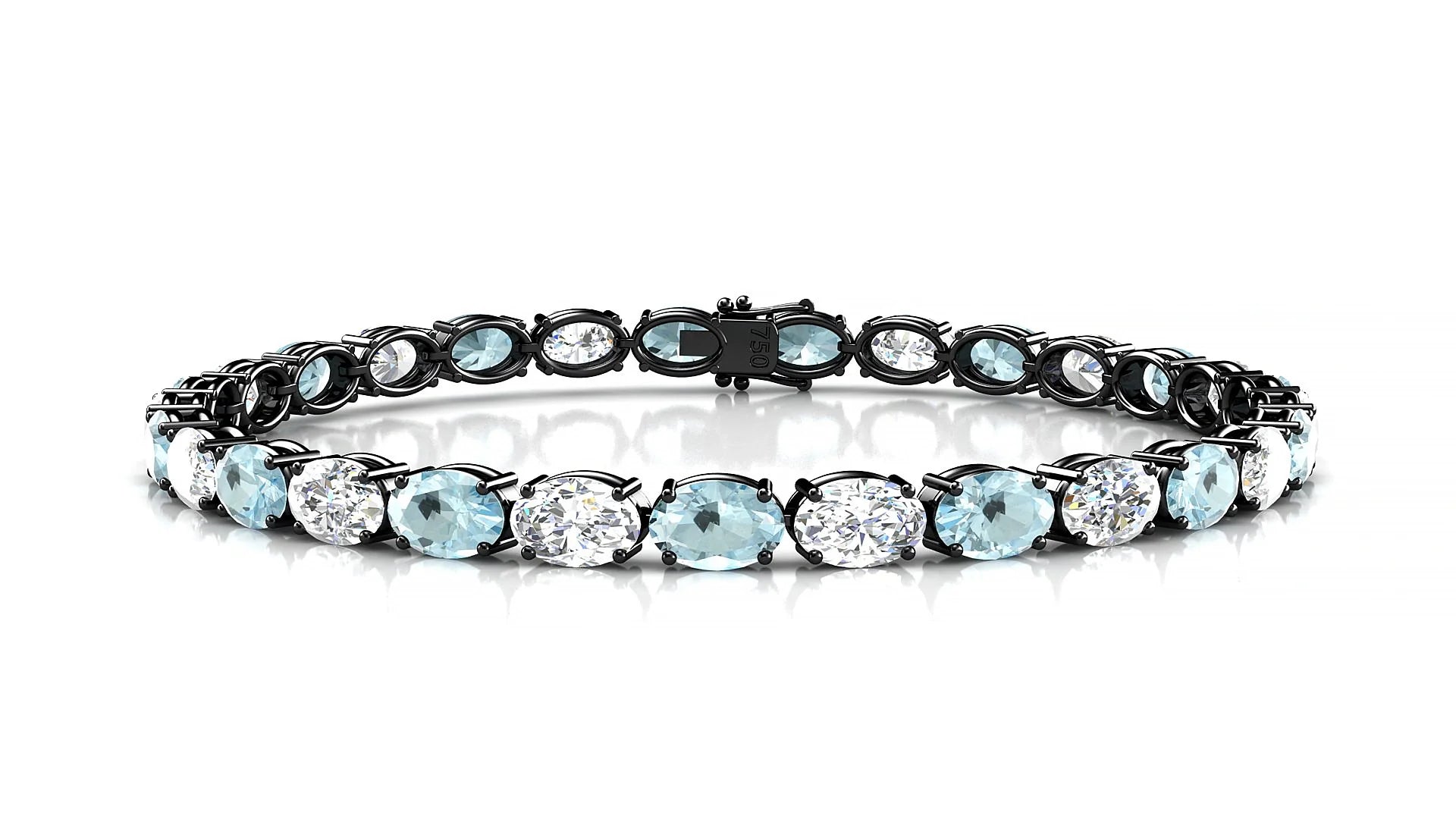 Pula 1-1 | 18k Black Gold 6 x 4 mm Oval Natural Aquamarine & Diamond 18 cm Tennis Bracelet