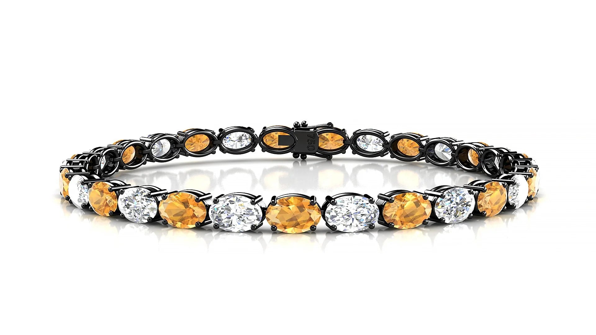 Pula 1-1 | 18k Black Gold 6 x 4 mm Oval Natural Citrine & Diamond 18 cm Tennis Bracelet