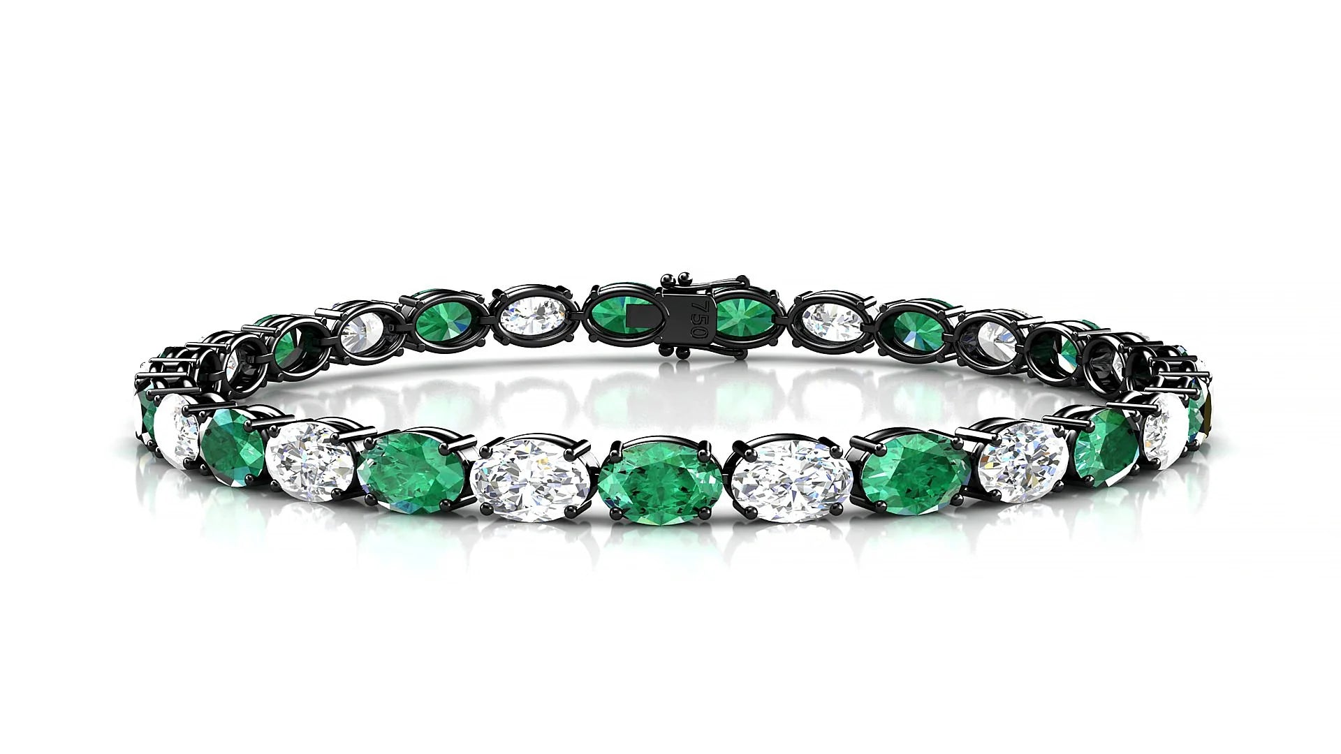 Pula 1-1 | 18k Black Gold 6 x 4 mm Oval Natural Emerald & Diamond 18 cm Tennis Bracelet