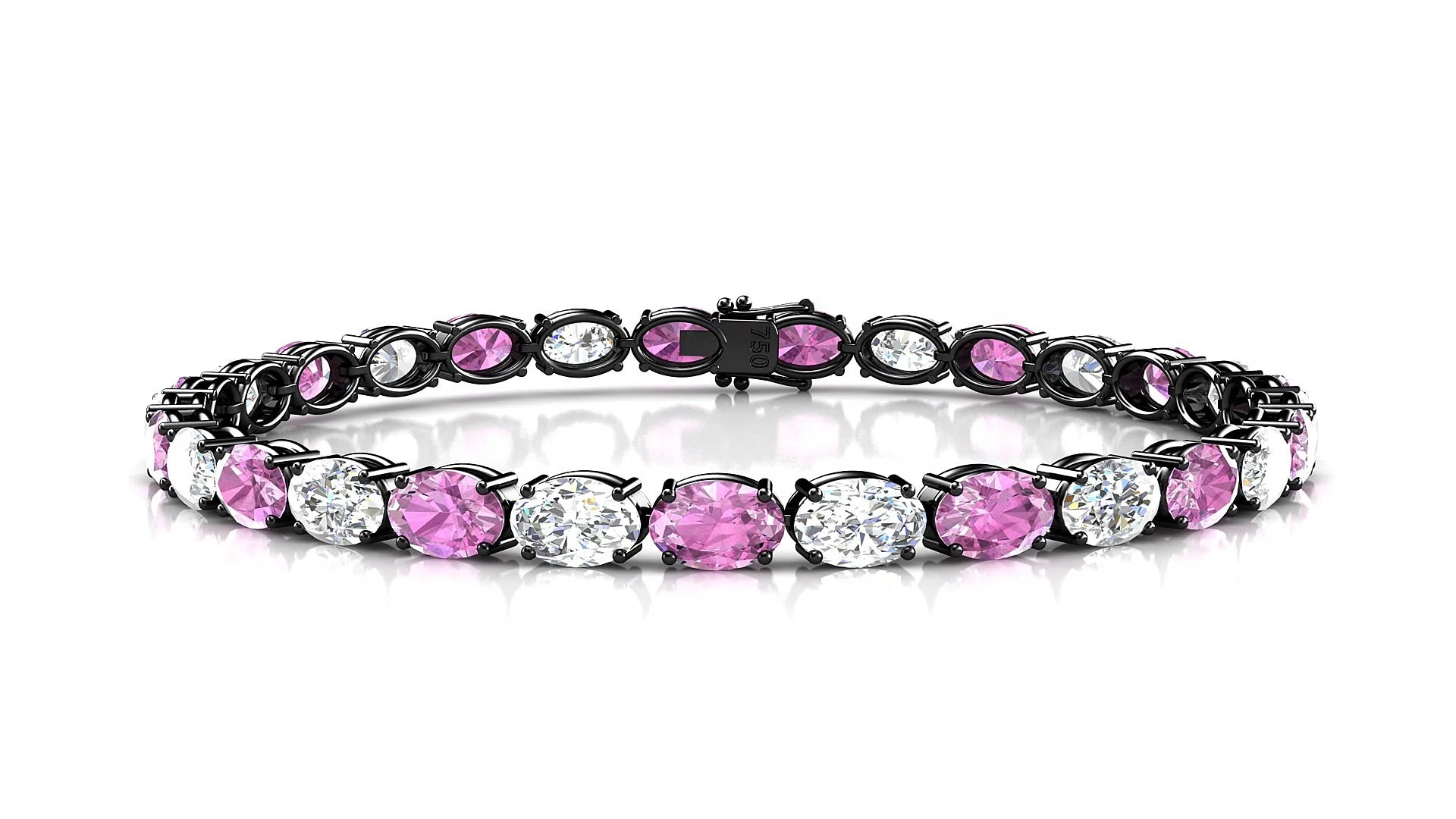 Pula 1-1 | 18k Black Gold 6 x 4 mm Oval Natural Pink Sapphire & Diamond 18 cm Tennis Bracelet